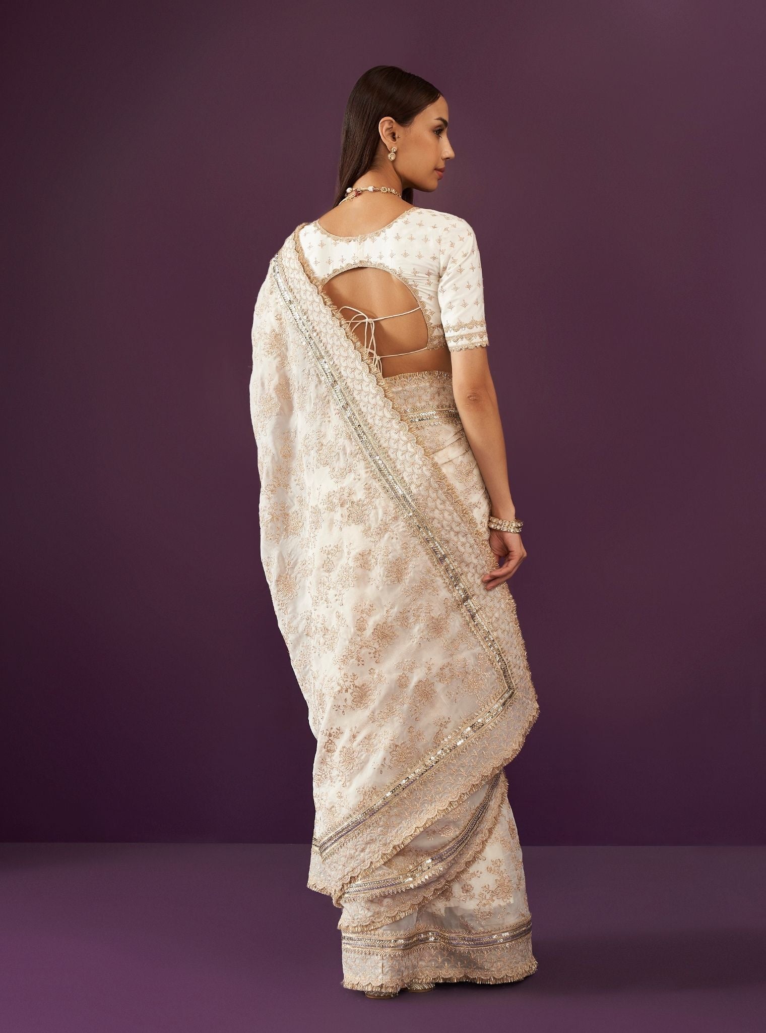 Mulmul Organza Kamon Off White Saree