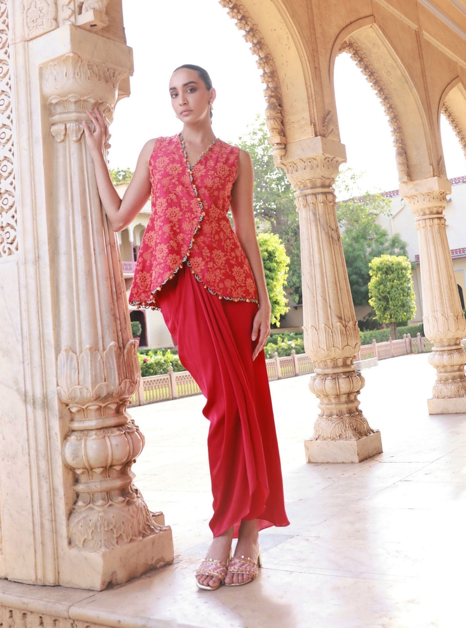 Mehira Fuschia Jacket & Skirt Set