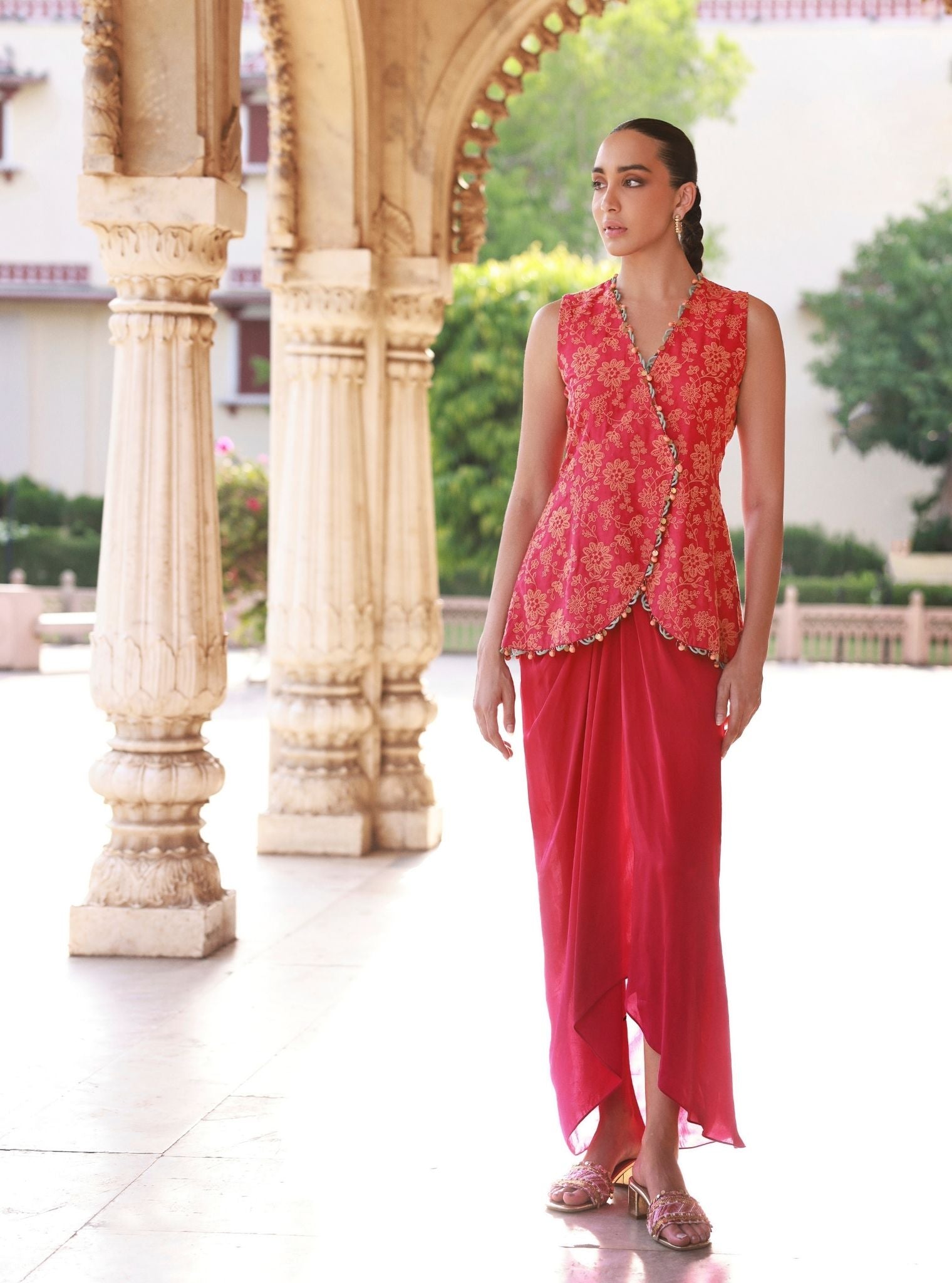 Mehira Fuschia Jacket & Skirt Set