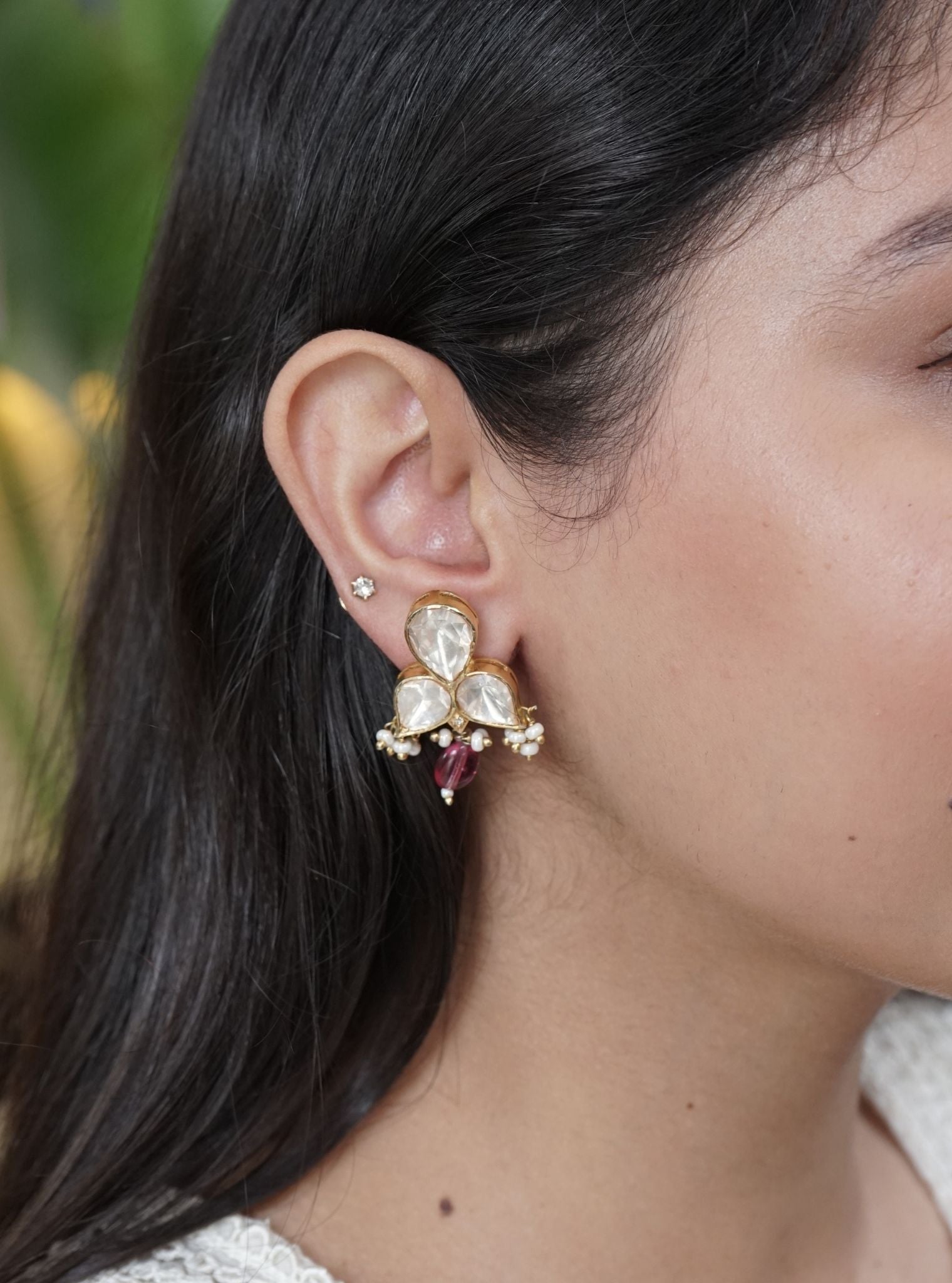 Pure Silver Drishti Pink Earring