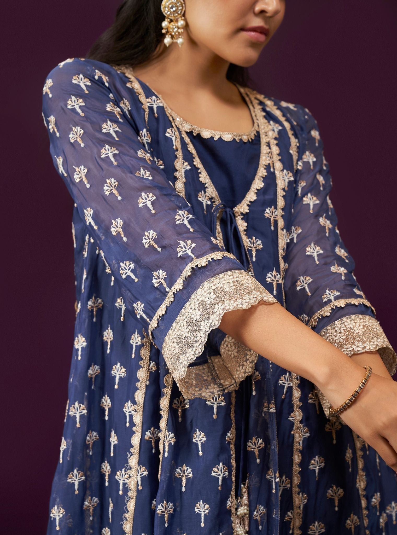 Sanoh Organza Navy Anarkali Kurta Set