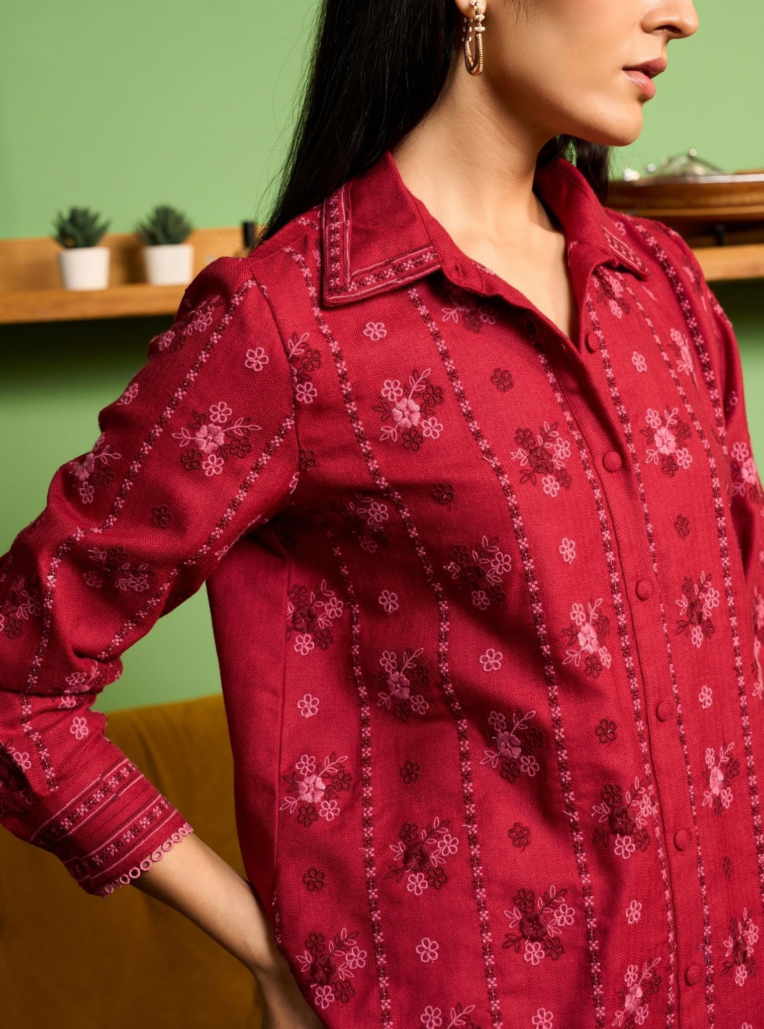 Norah Wool Wine Shirt Set