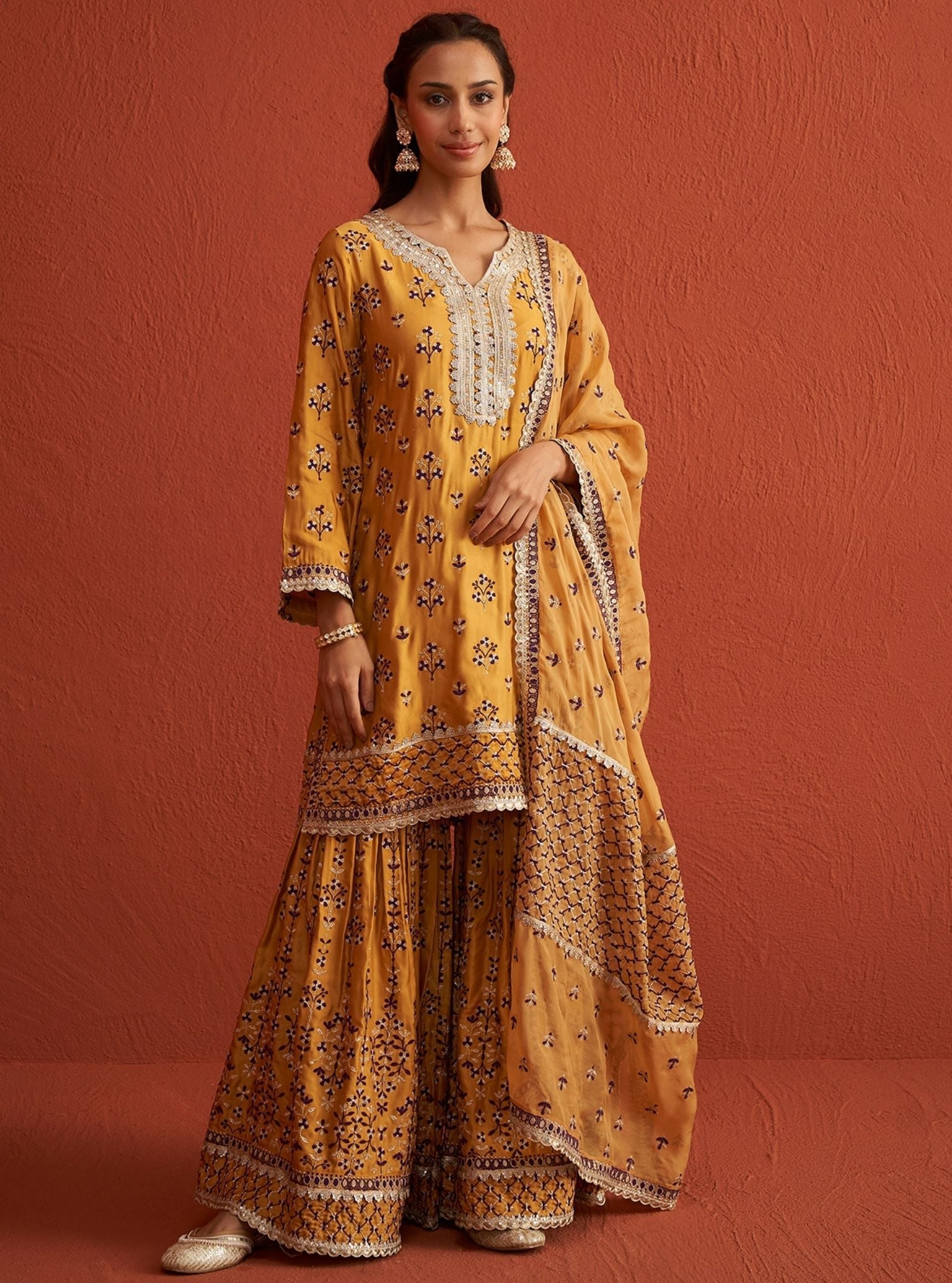 Mahiya Cupro Satin Mustard Kurta