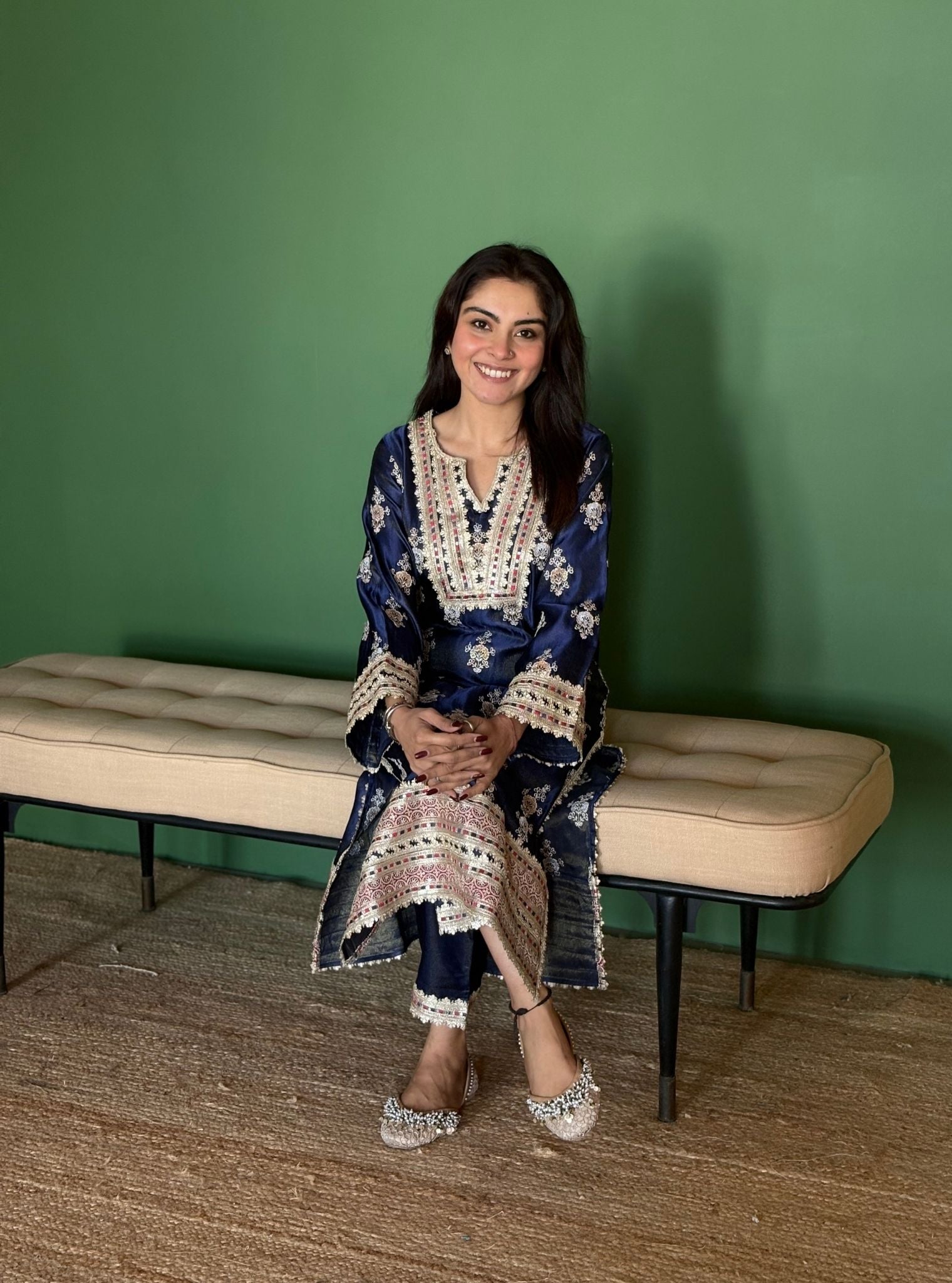 Mitthi Luxe Tissue Navy Kurta Set