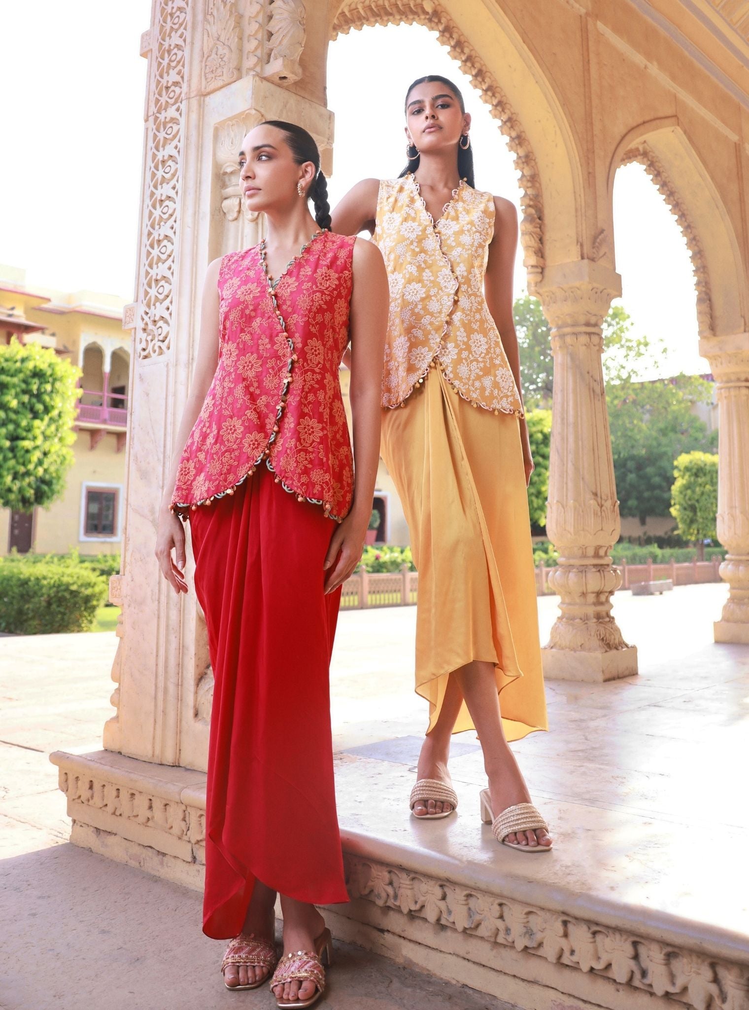 Mehira Mustard Jacket & Skirt Set