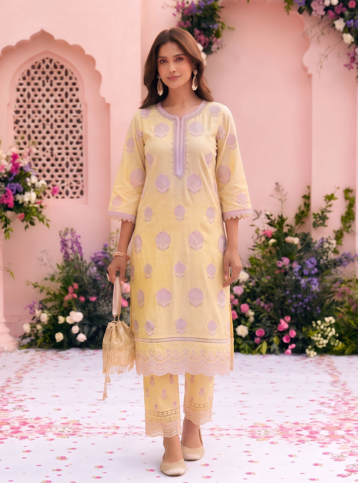 Amira Supima Cotton Yellow Kurta Set