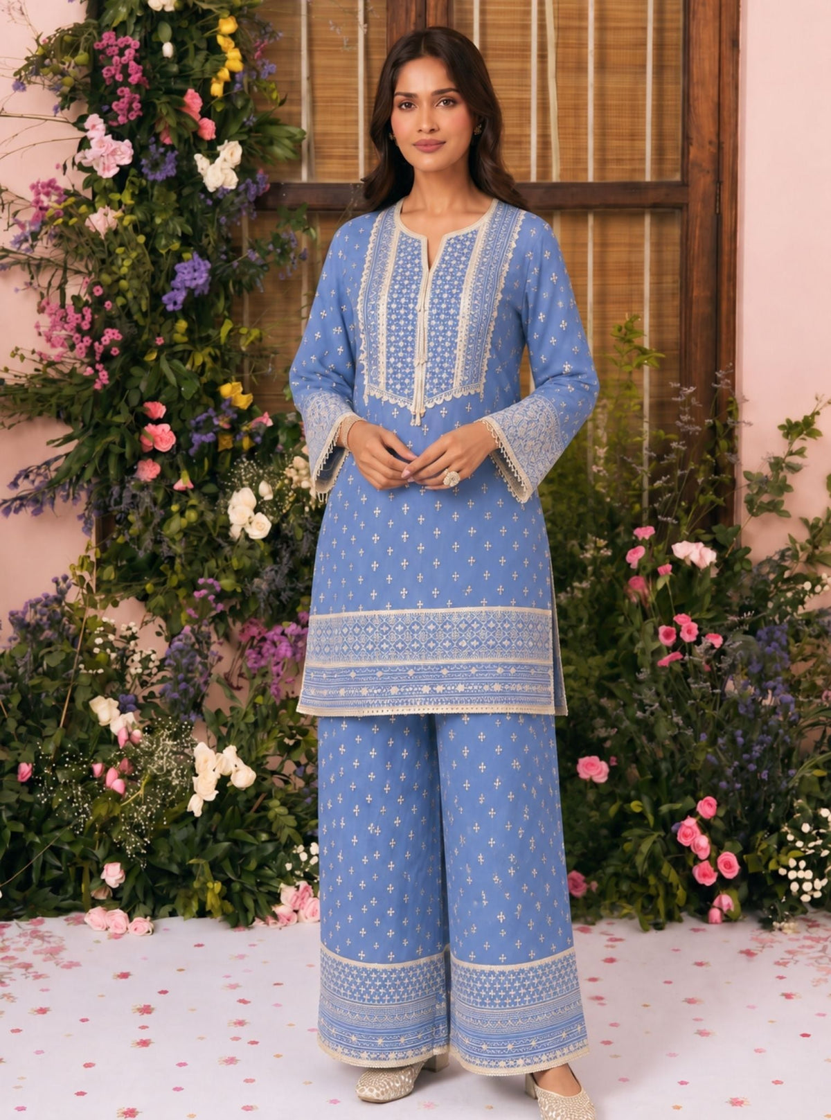 Laagi Supima Cotton Steel Blue Kurta Set