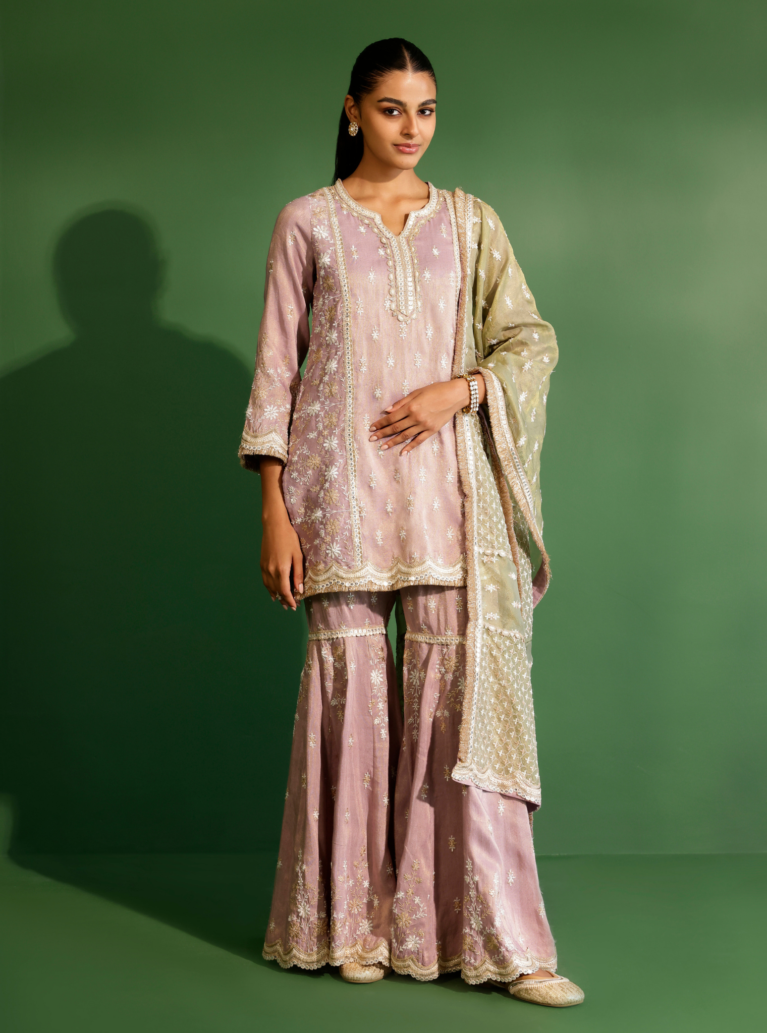 Mulmul Tissue Linen Satin Satranga Lilac Kurta With Mulmul Tissue Linen Satin Satranga Lilac Pant