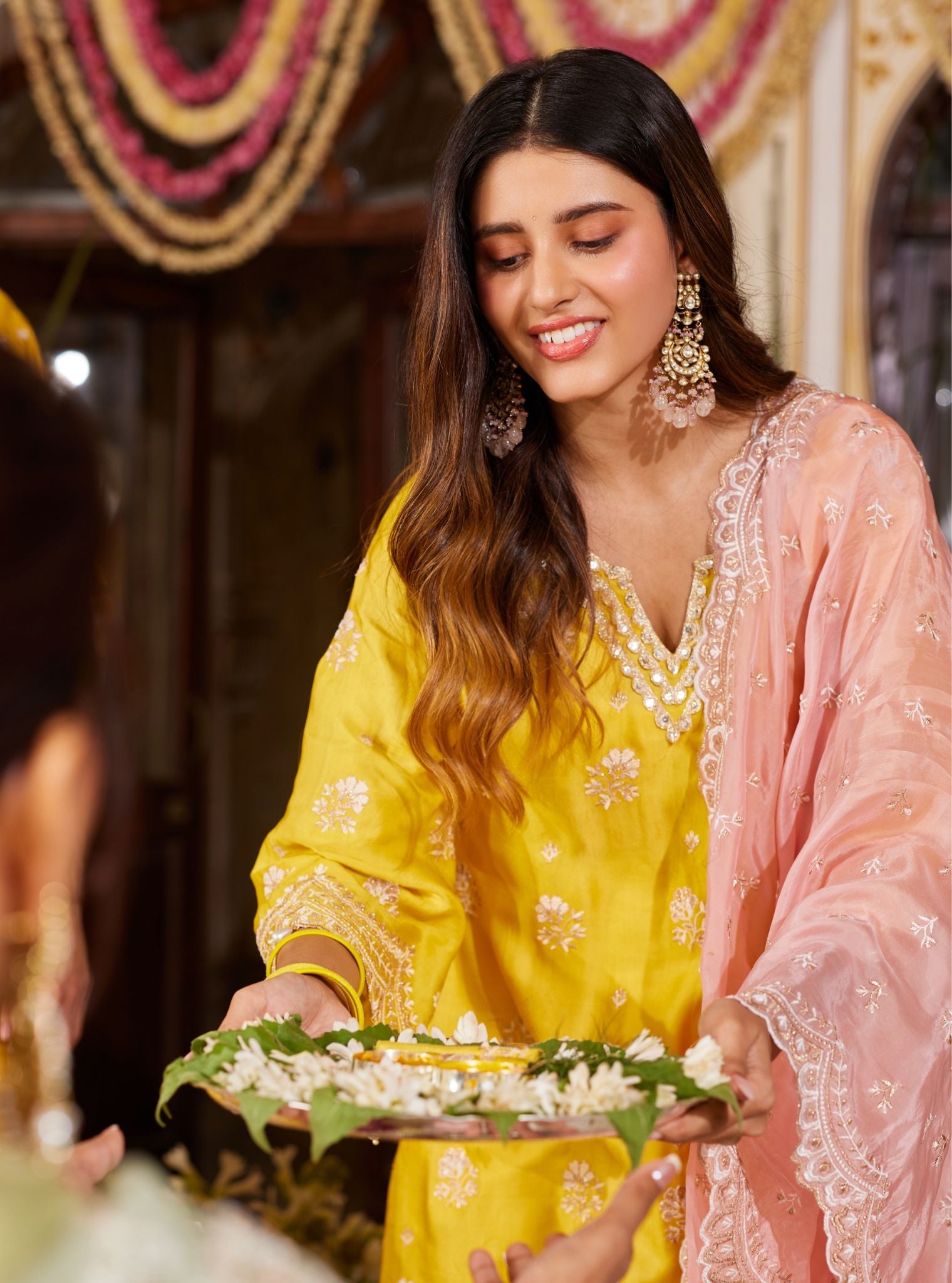 Mulmul Luxe Satin Mehar Yellow Kurta with Mulmul Luxe Satin Mehar Yellow Pant