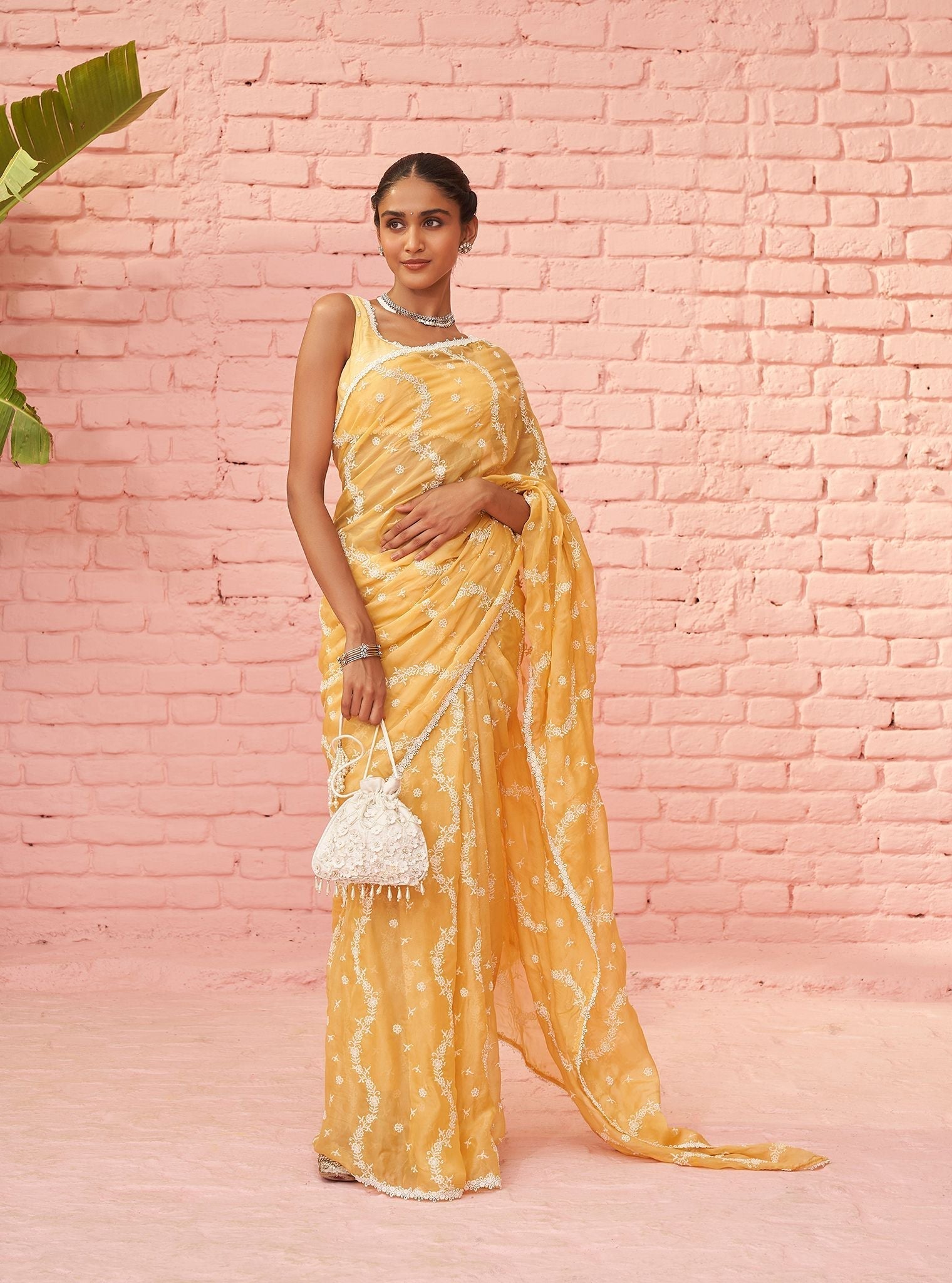 Mulmul Organza Kolli Yellow Saree