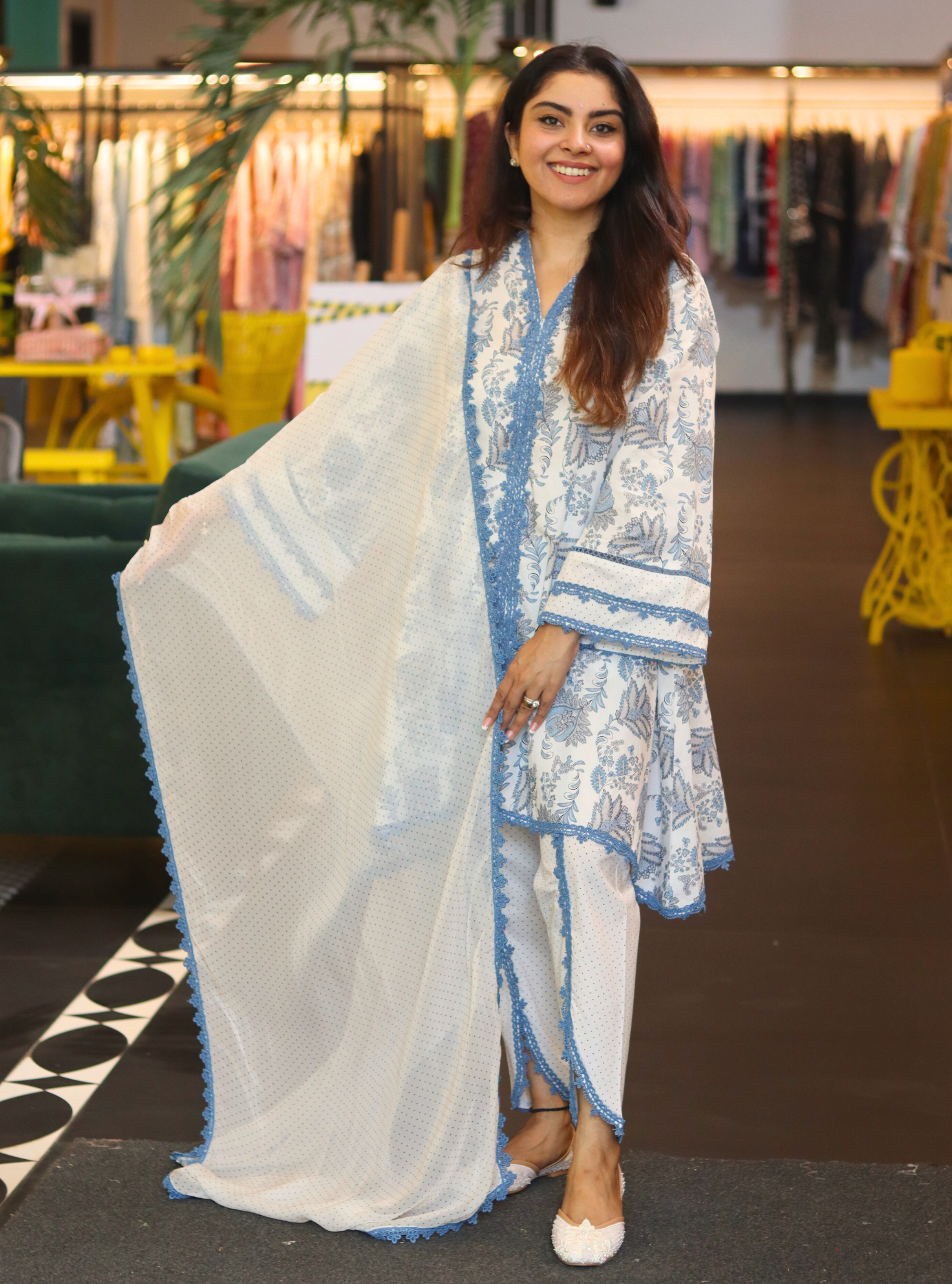 Mulmul Organza Printed Elysia Blue Dupatta