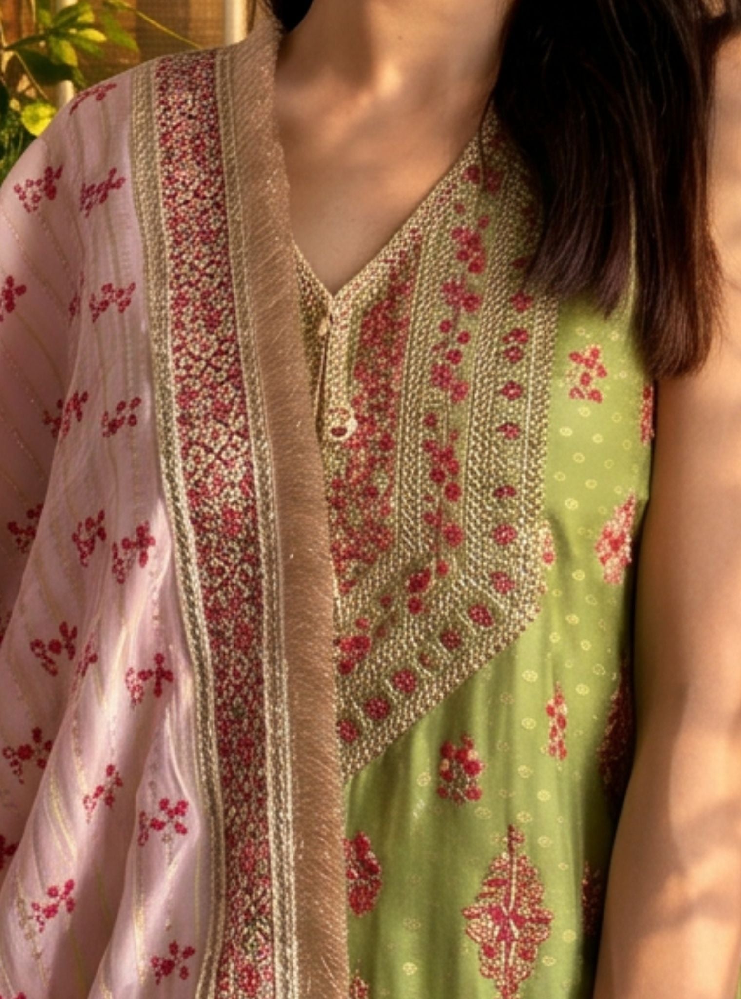 Dali Banarasi Green Kurta with Garara