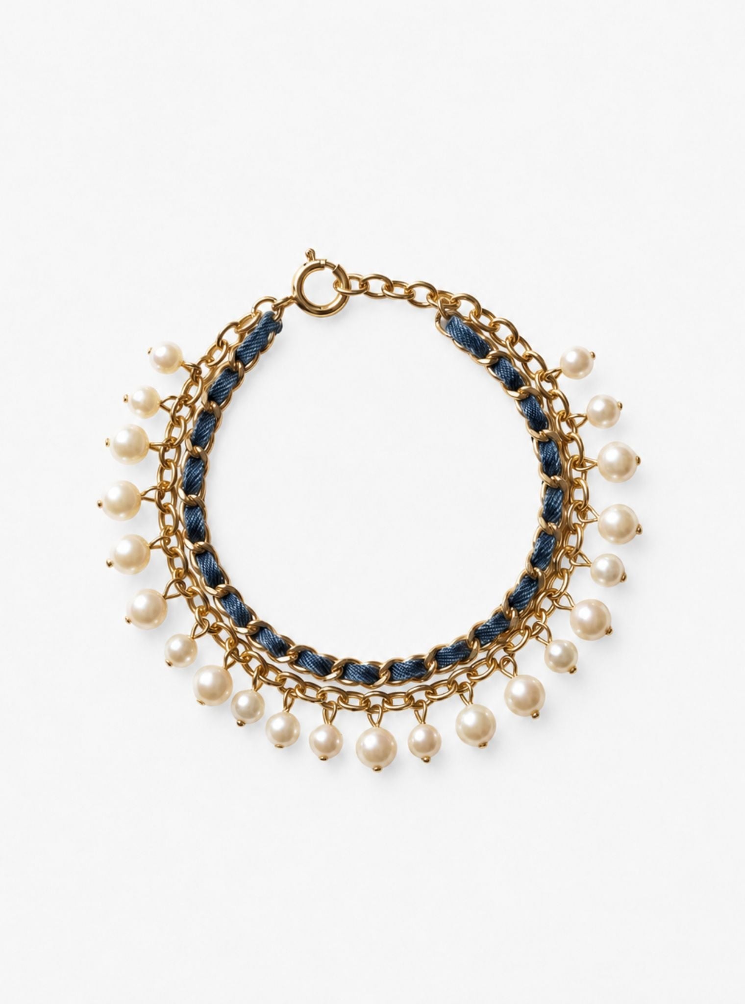 Denim Pearl Dangle Bracelet