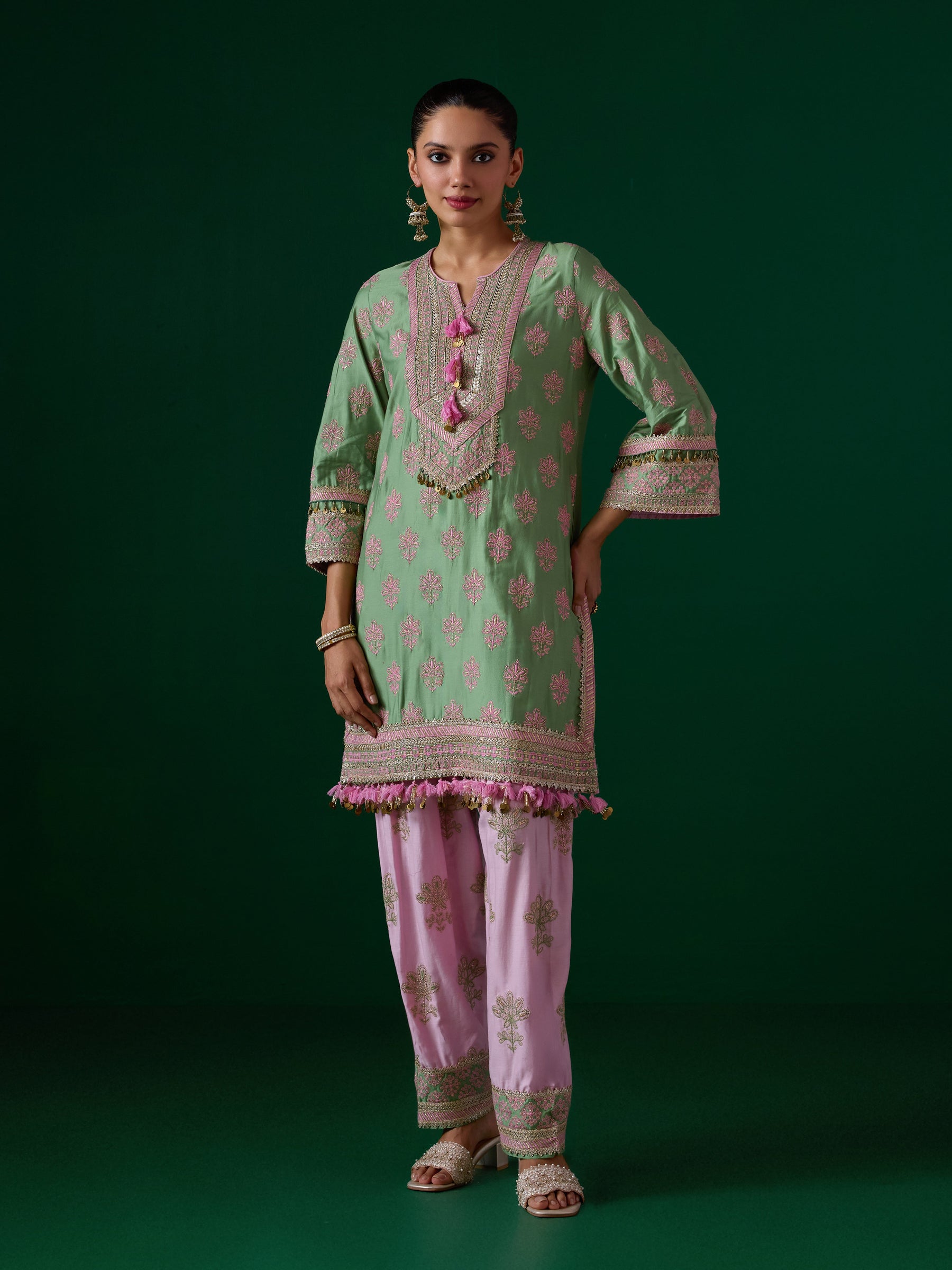 Lani Pima Satin Green Kurta Set