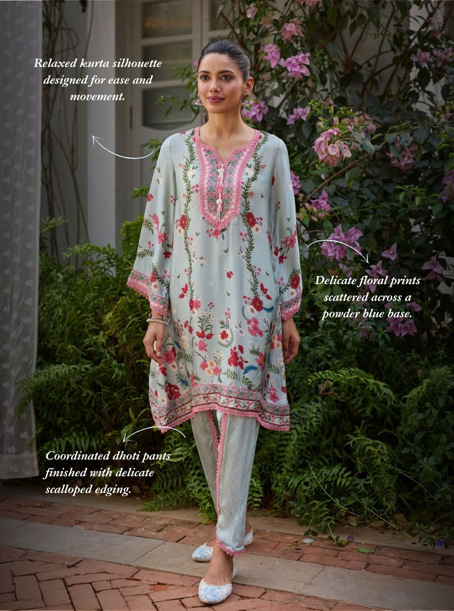 Aro Cupro Satin Blue Kurta Set