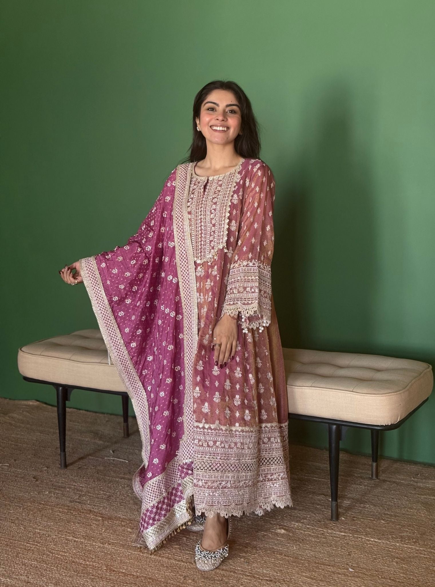 Jalwa Luxe Organza Plum Anarkali Kurta Set