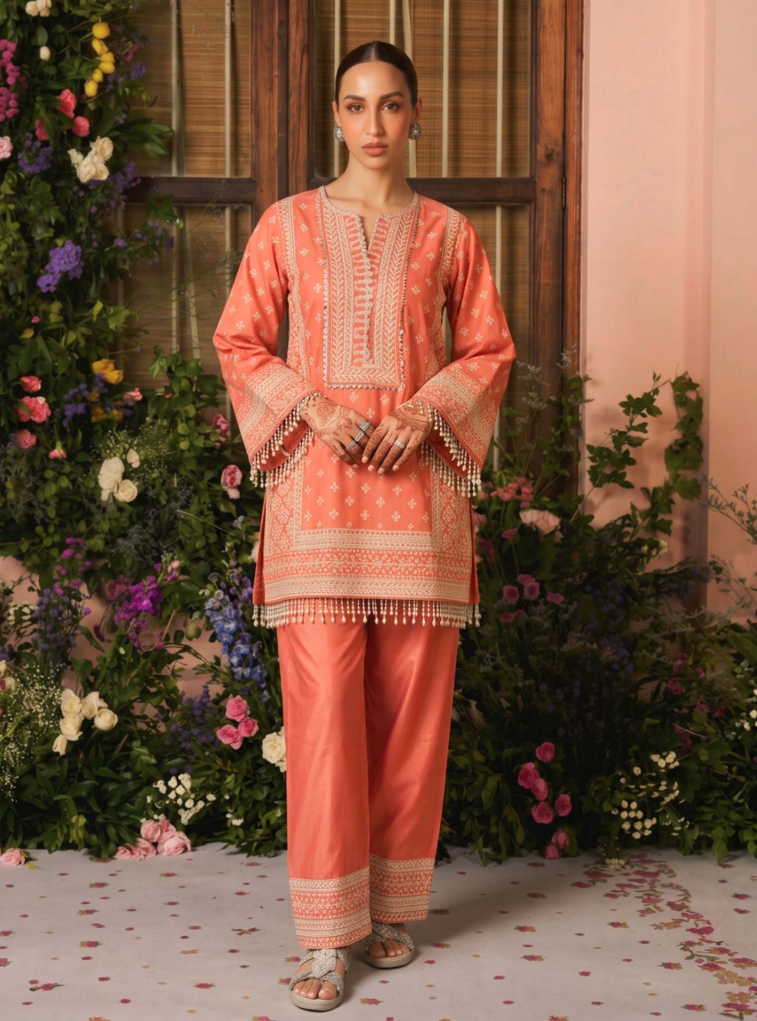 Arna Pima Satin Terracotta Kurta Set