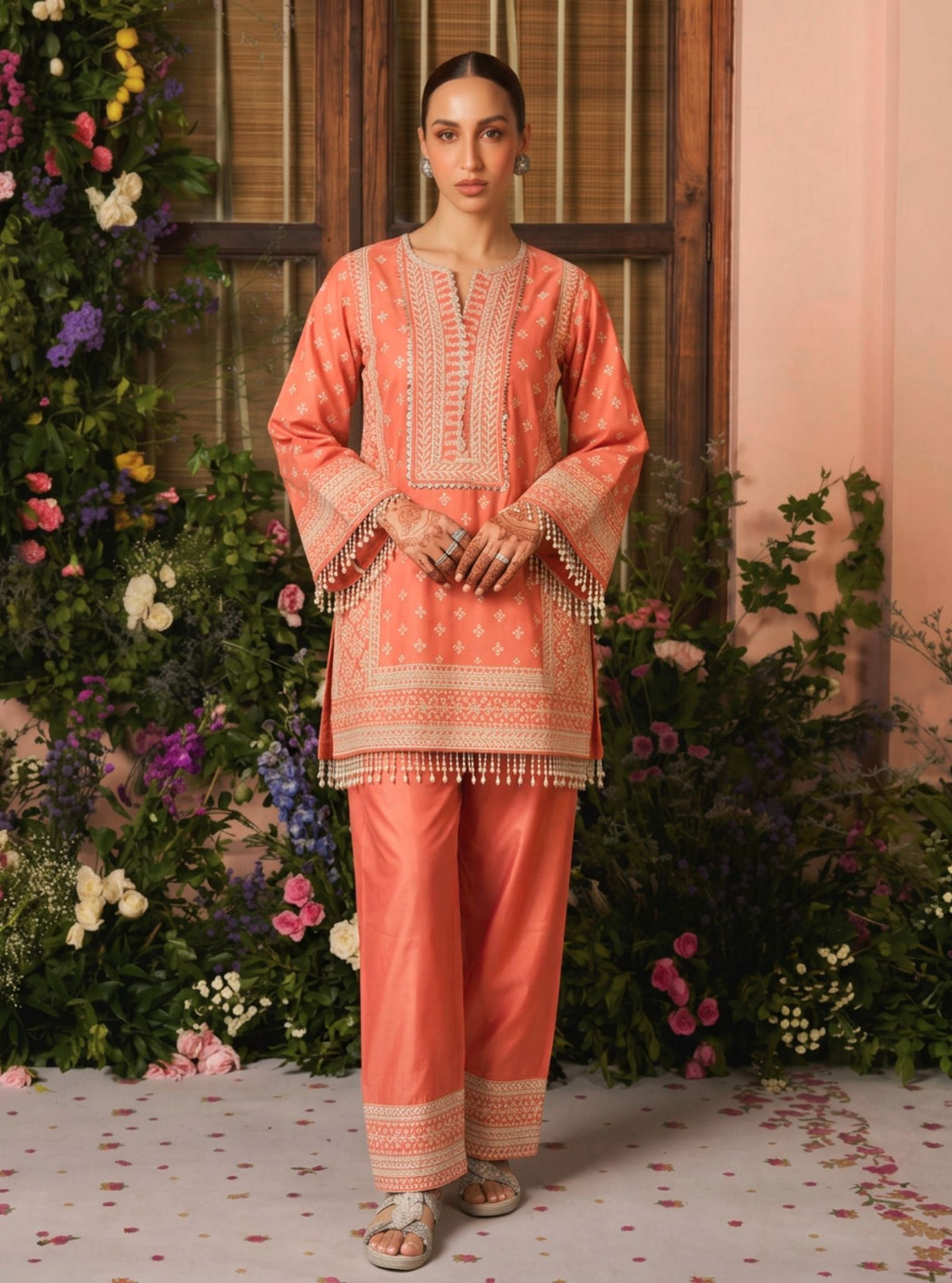 Arna Pima Satin Terracotta Kurta Set