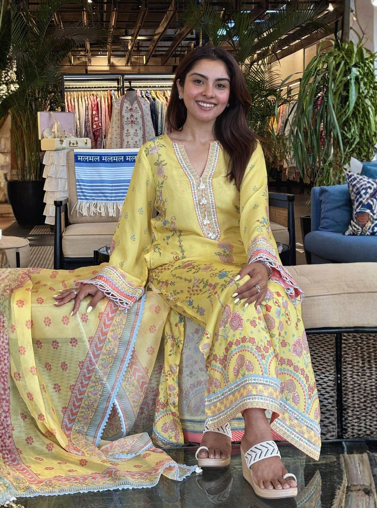 Zivra Lawn Printed Yellow Kurta Set