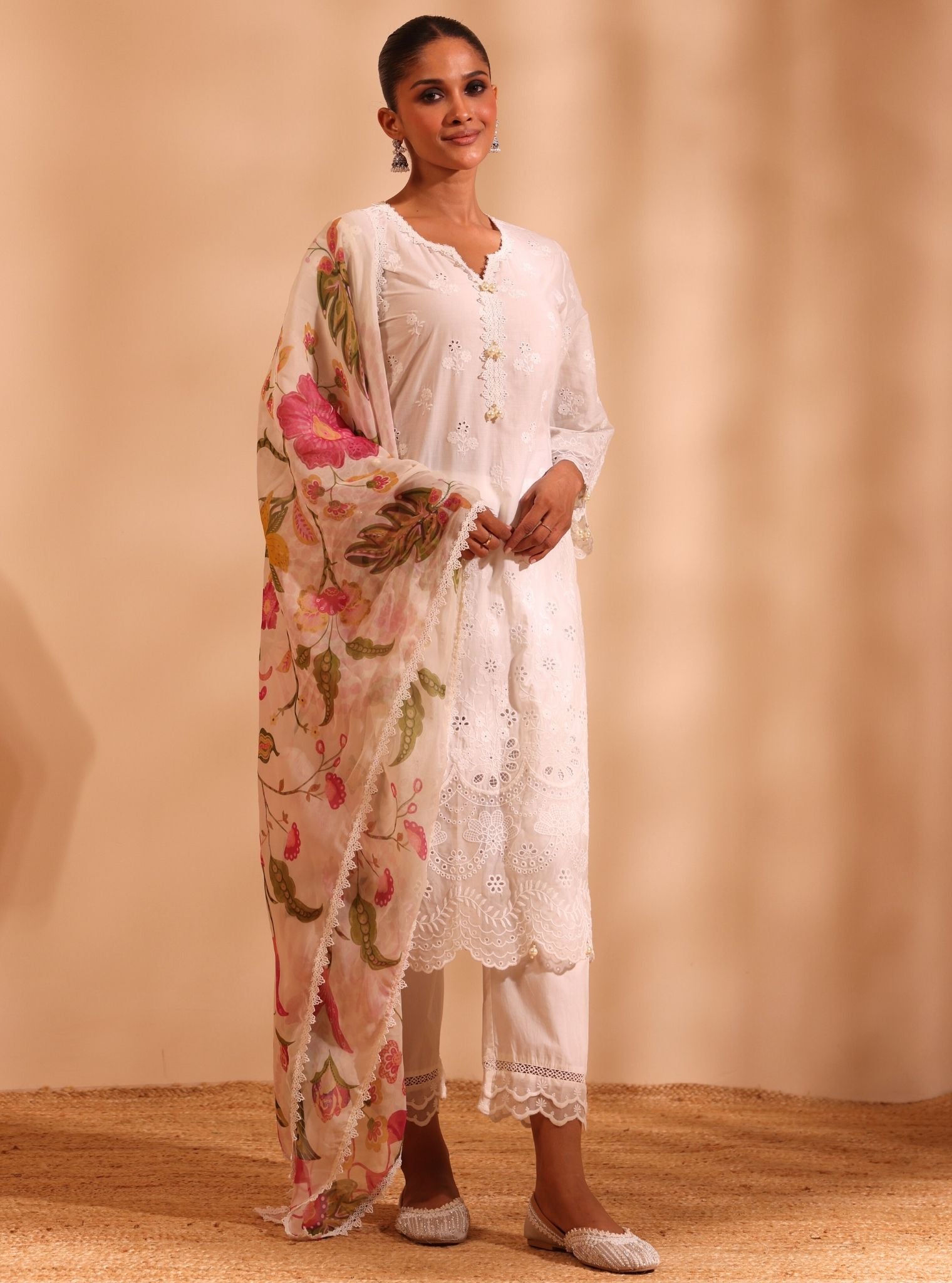 Suma Supima Cotton White Kurta With Yara Pant