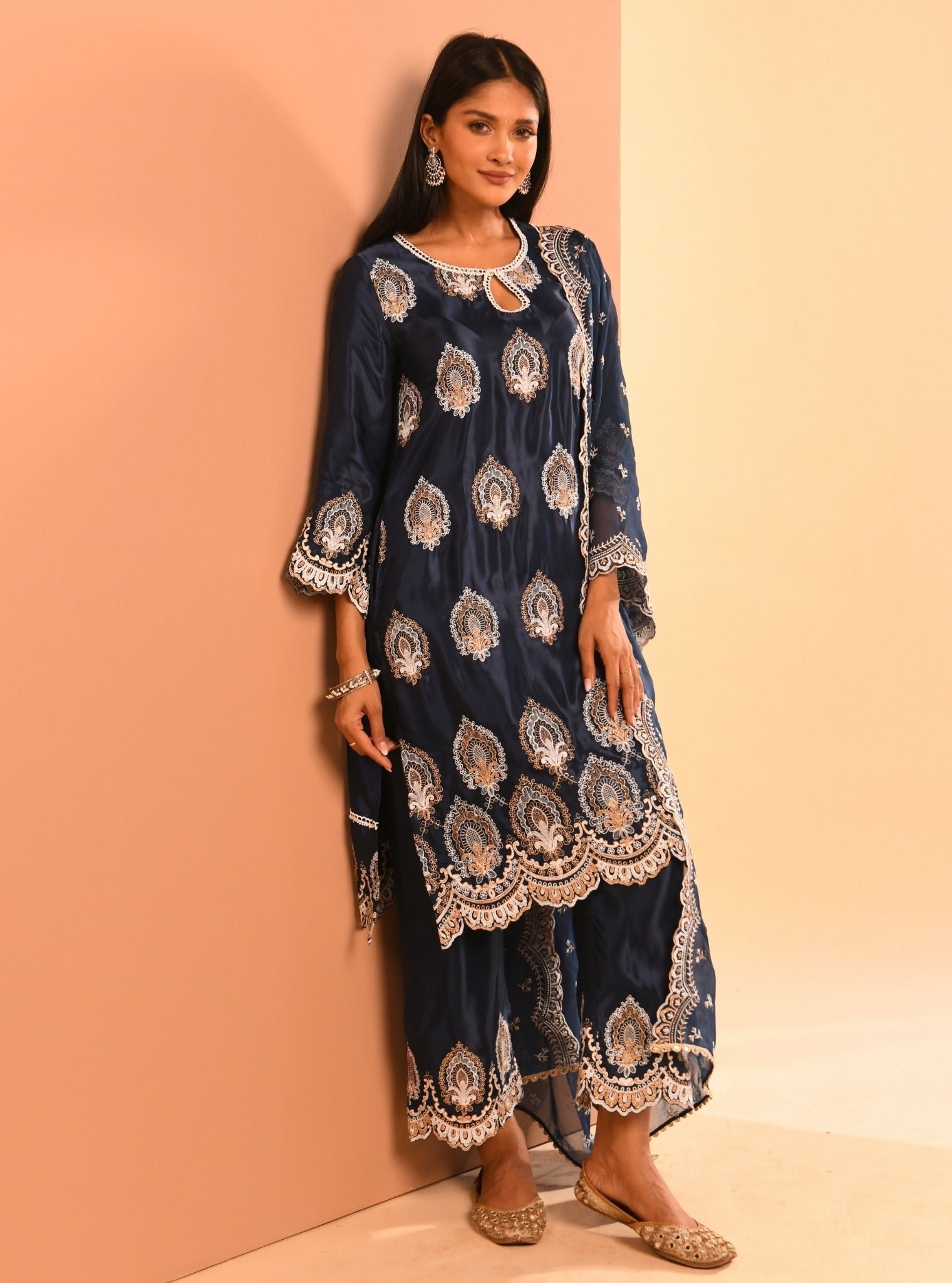 Mulmul Cupro Sydney Navy Kurta