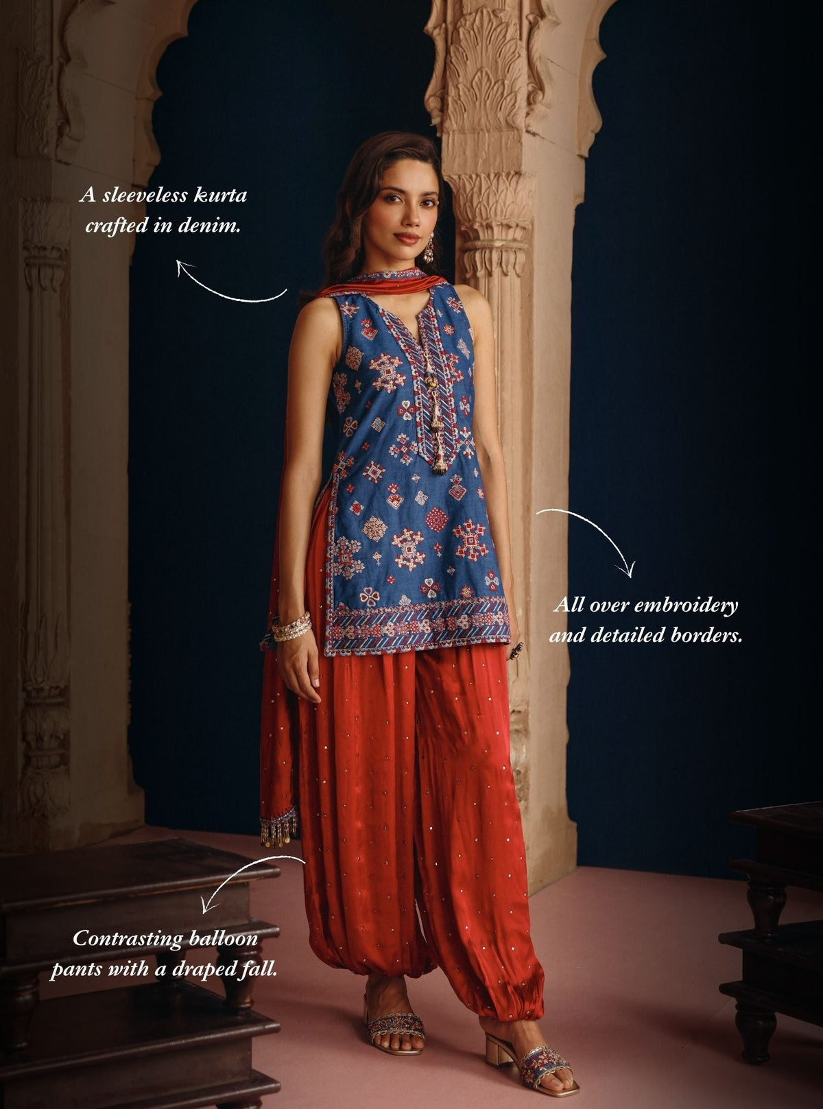 Bhuvi Denim Kurta with Balloon Pants