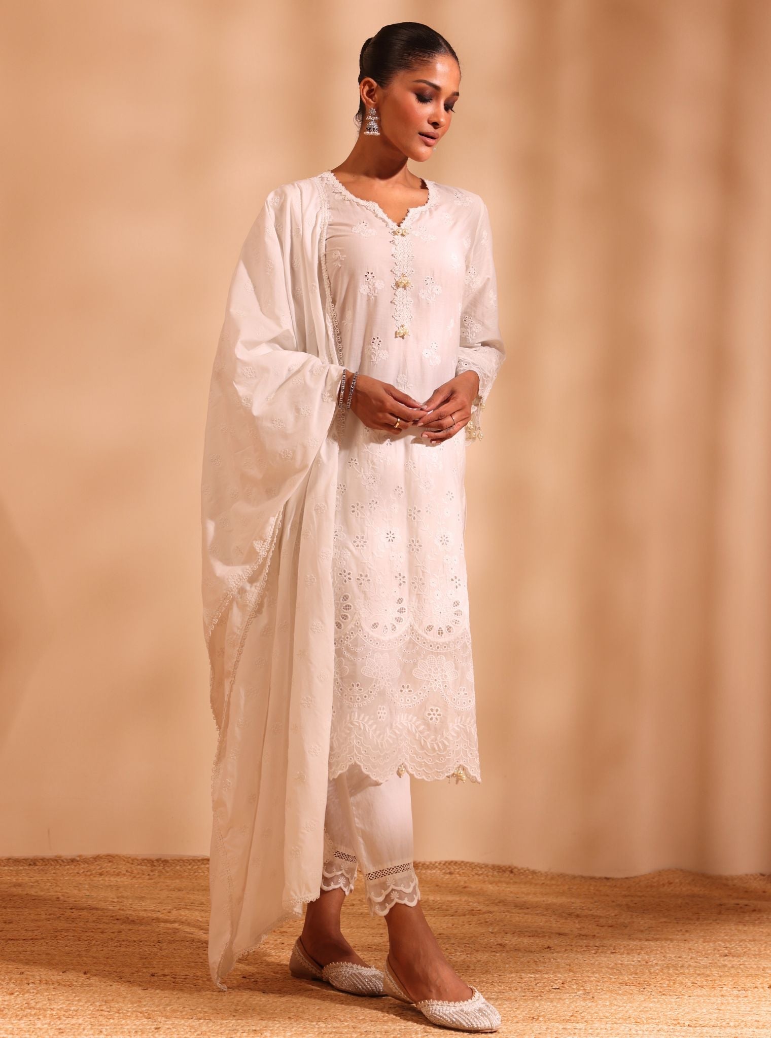 Suma Supima Cotton White Kurta With Yara Pant
