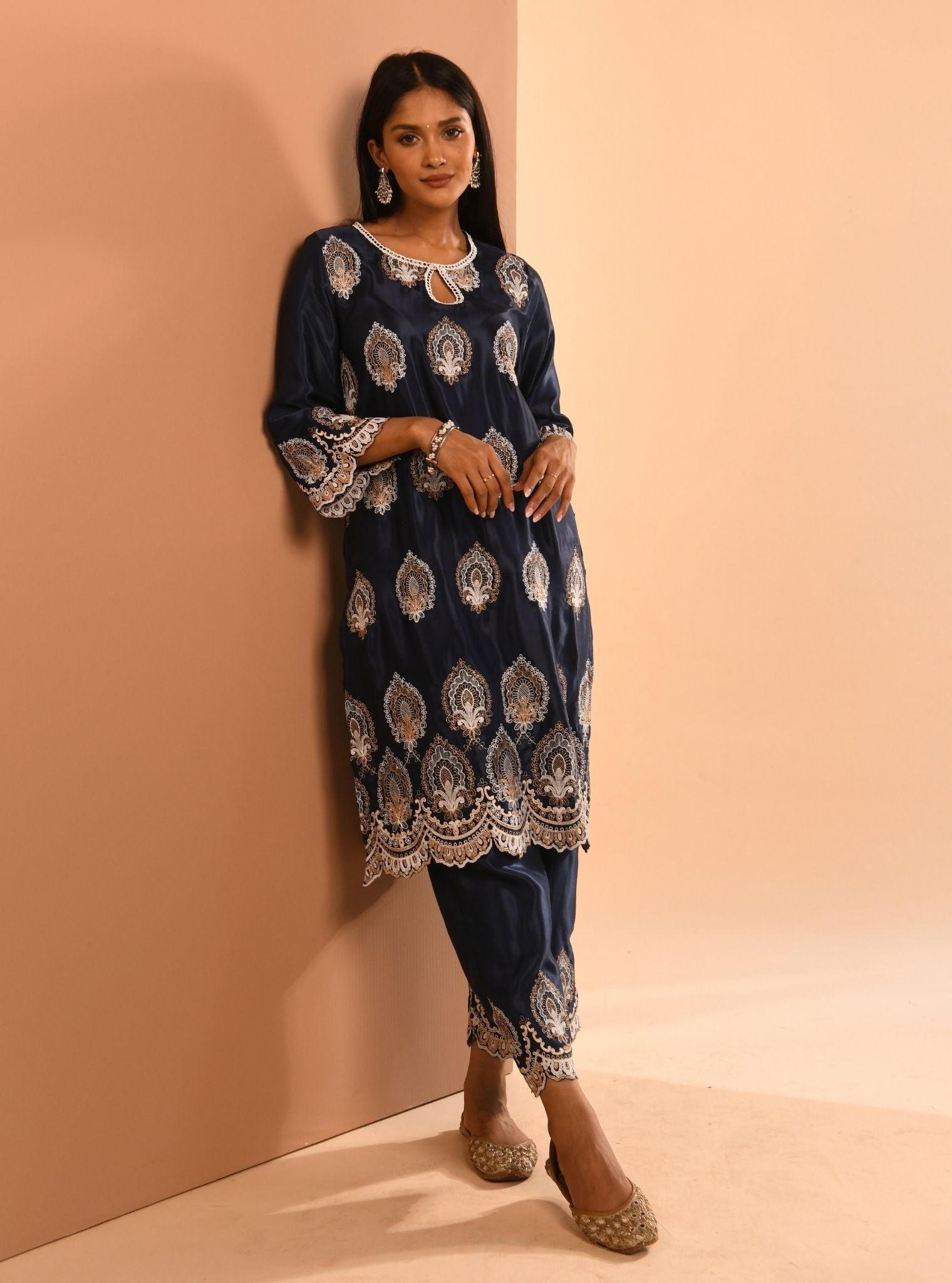 Mulmul Cupro Sydney Navy Kurta