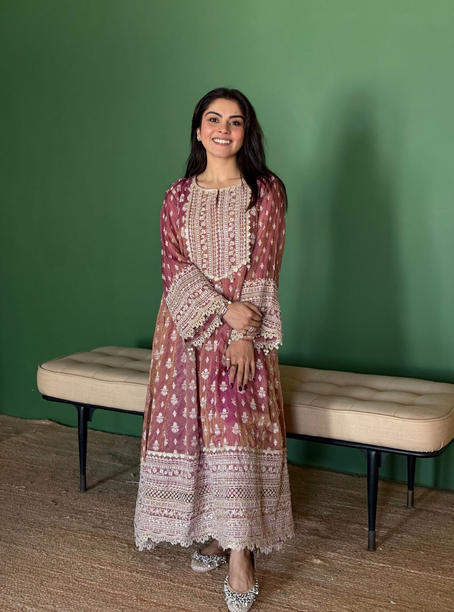 Jalwa Luxe Organza Plum Anarkali Kurta Set