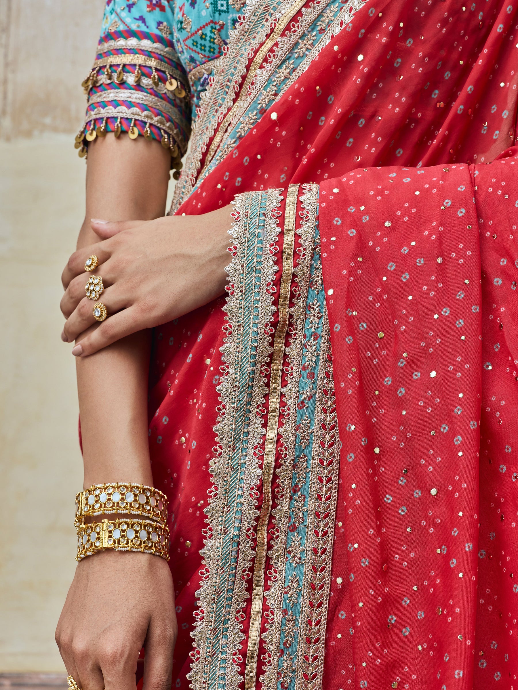 Subhi Bemberg HO Silk Printed Red Saree