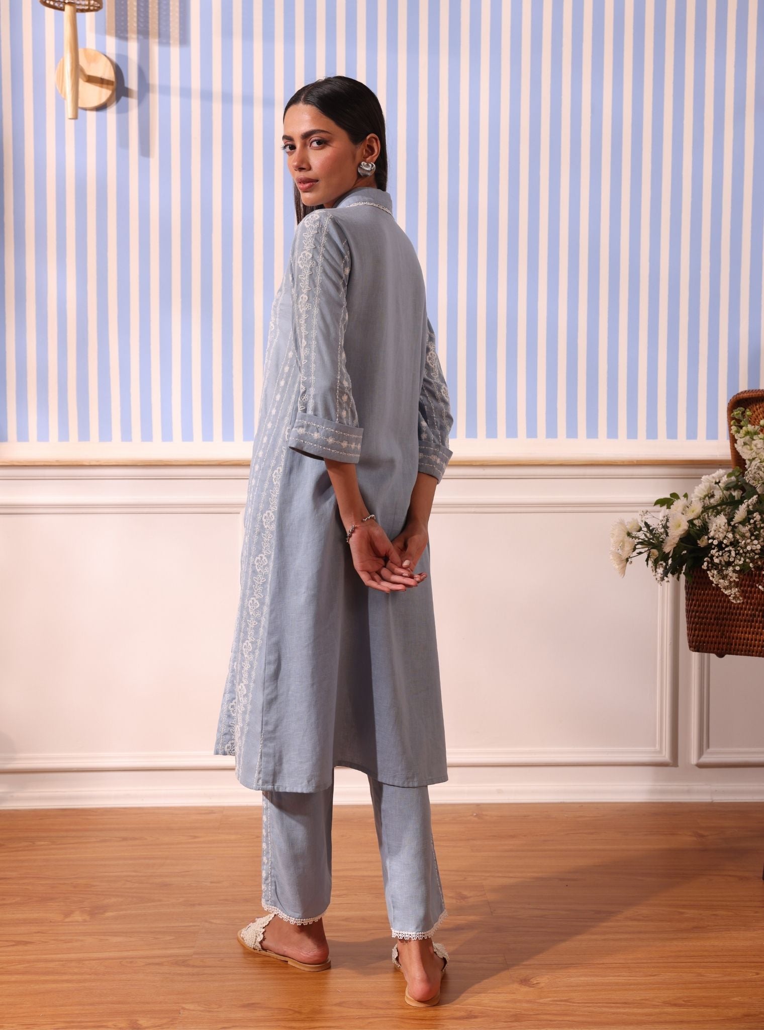 Iria Linen Light Blue Kurta Set