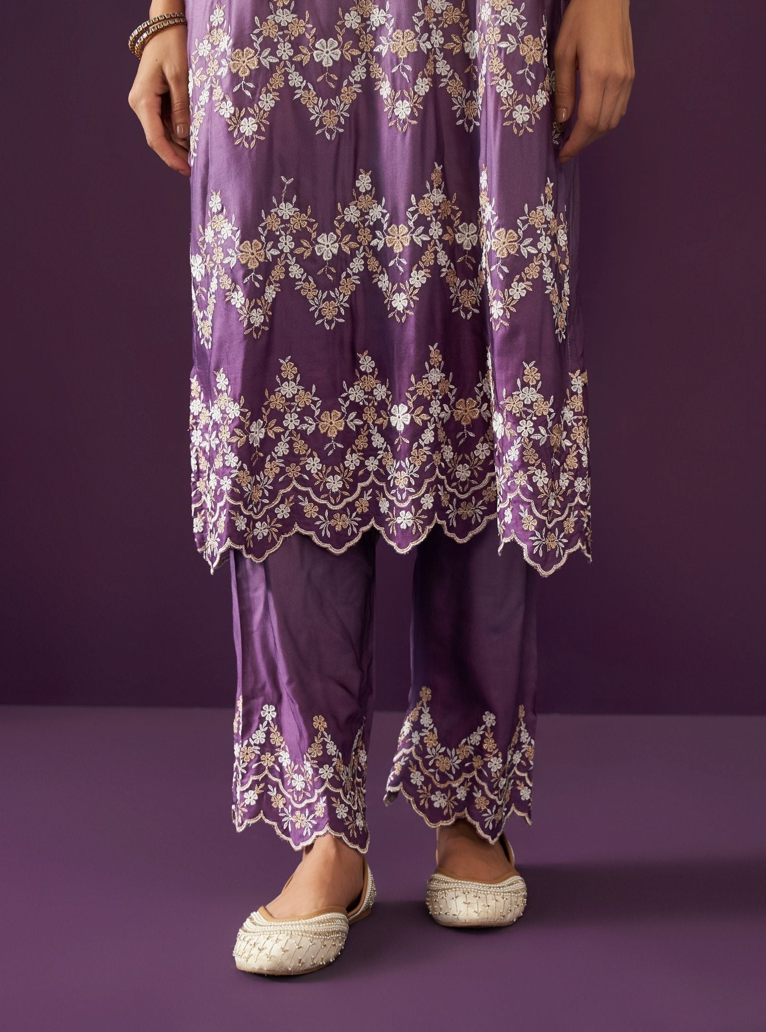 Mulmul Ombre Cupro Satin Canna Purple Kurta With Mulmul Ombre Cupro Satin Canna Purple Pant