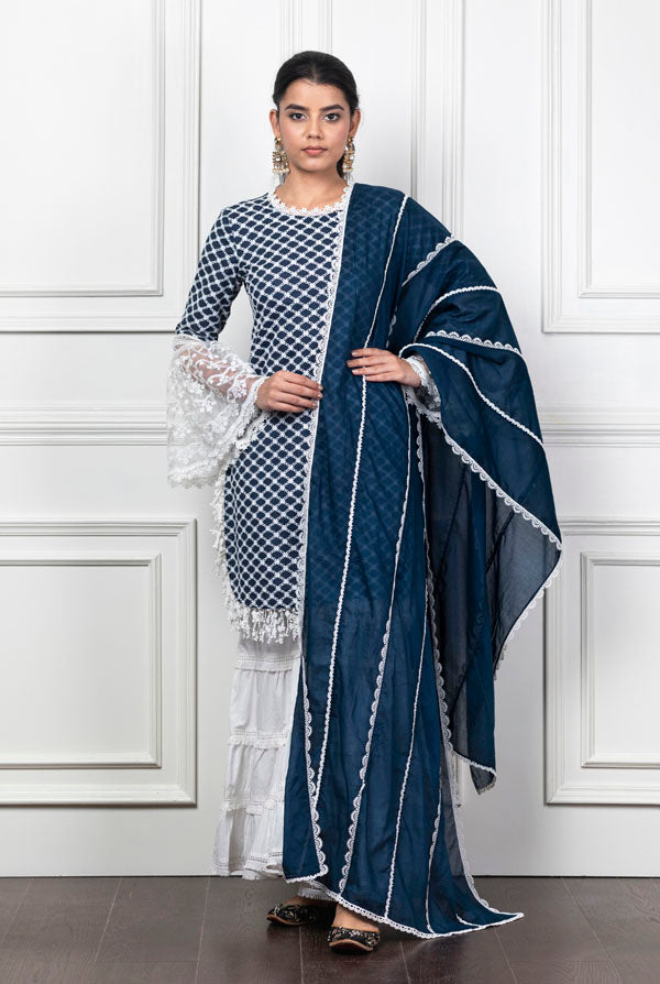 Aspen Navy Blue Kurta with Garara Set