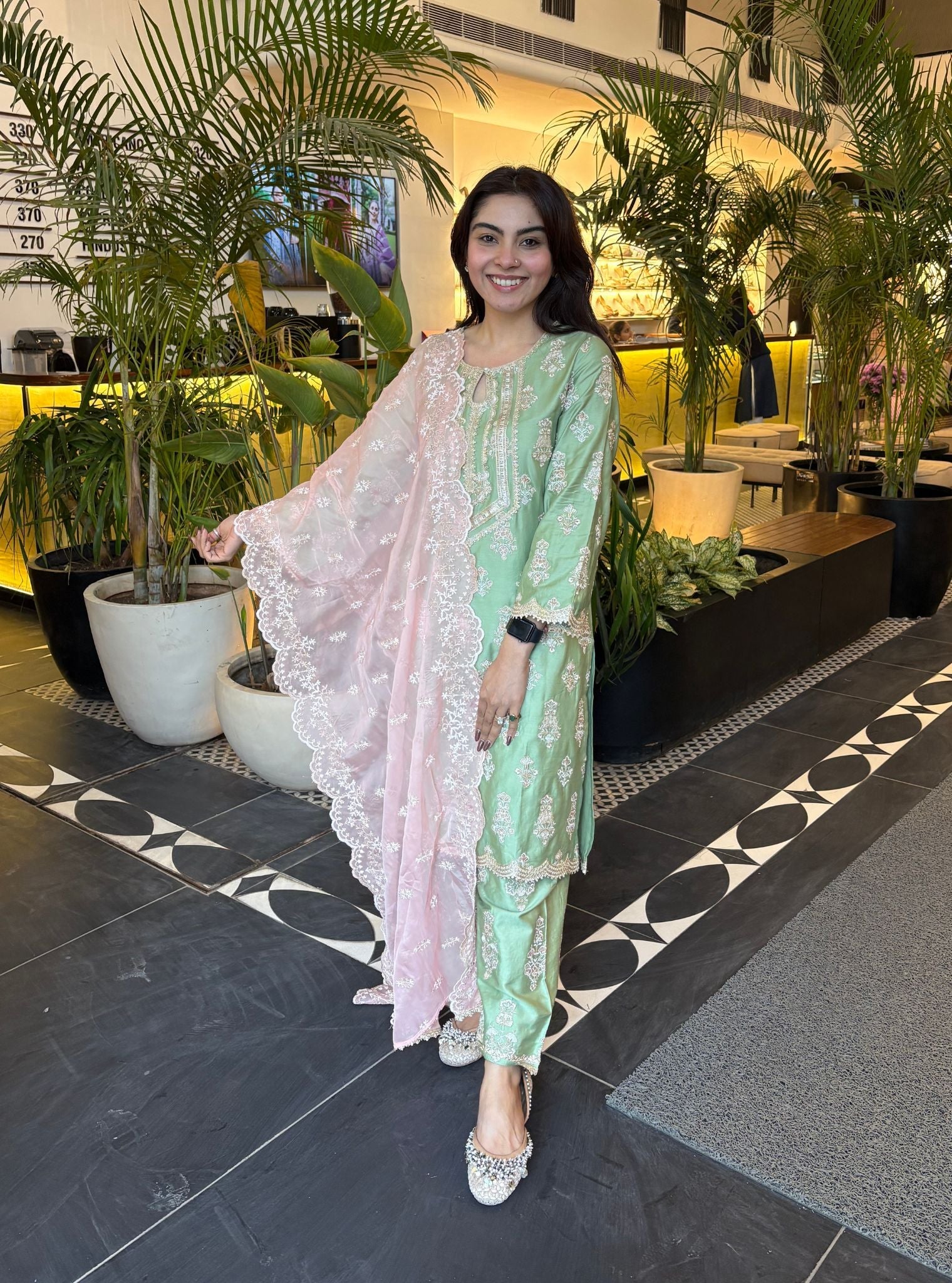 Intira Pima Satin Green Kurta Set