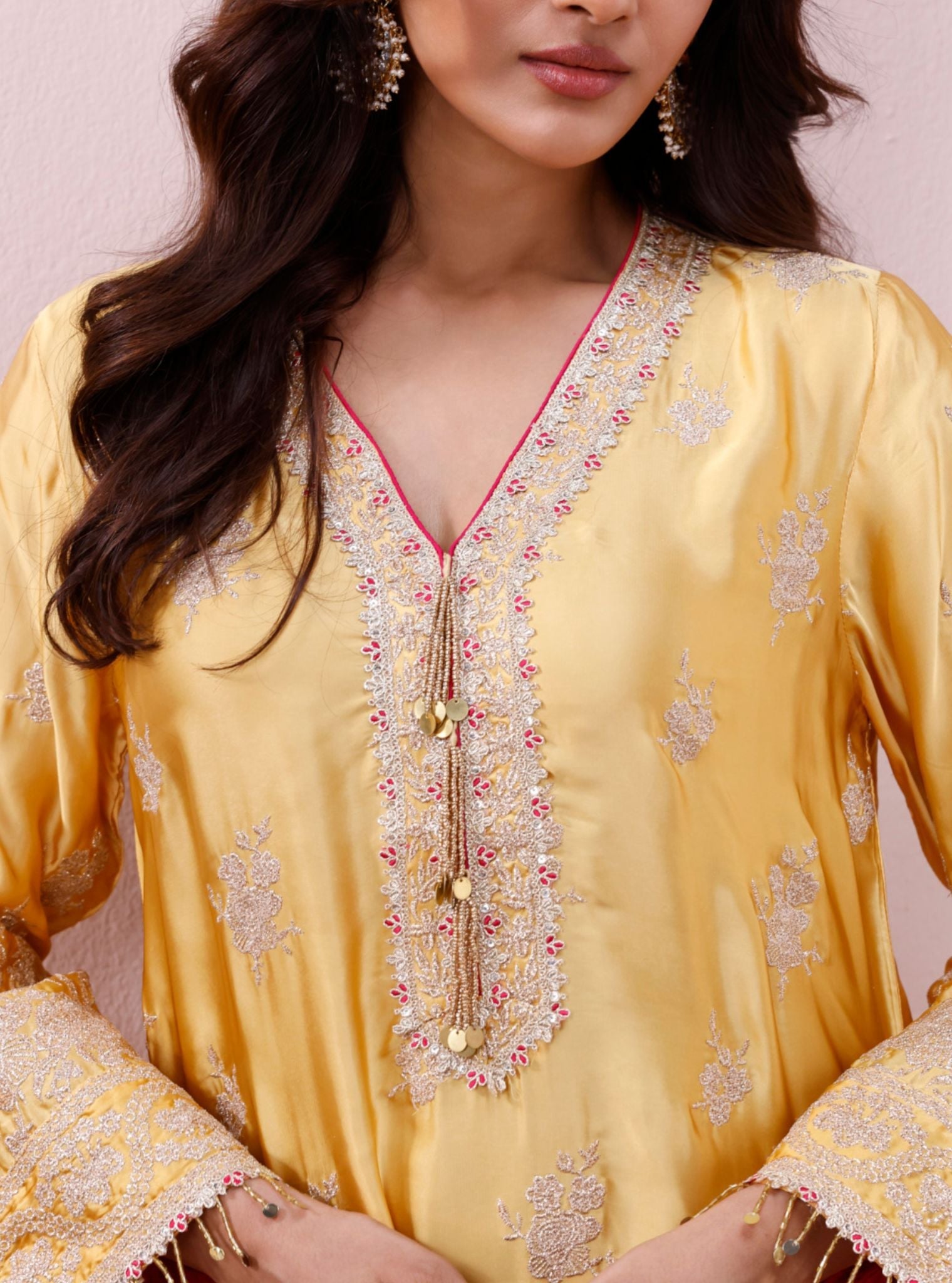 Saaj Cupro Satin Yellow Kurta Set