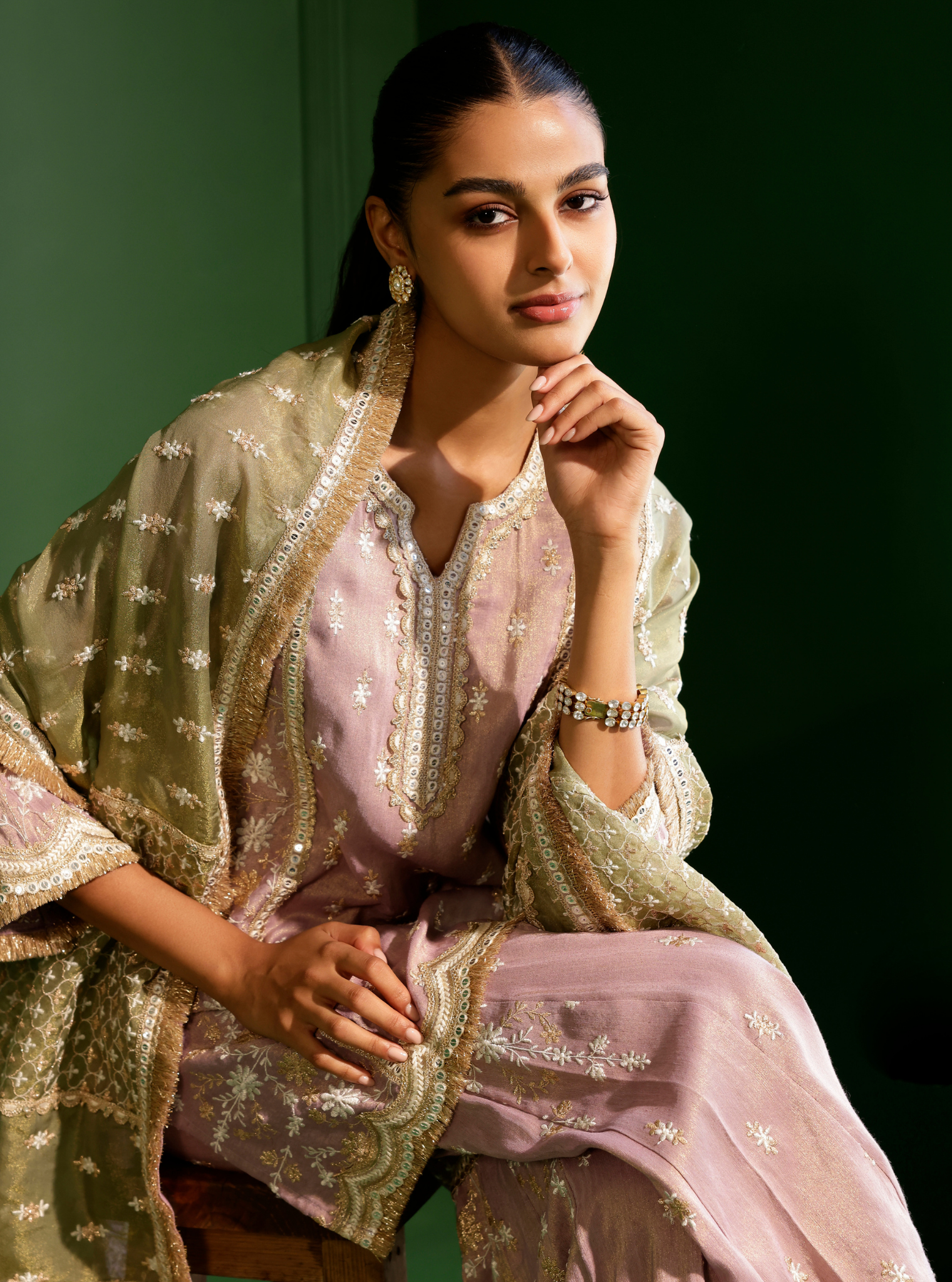 Mulmul Tissue Linen Satin Satranga Lilac Kurta With Mulmul Tissue Linen Satin Satranga Lilac Pant