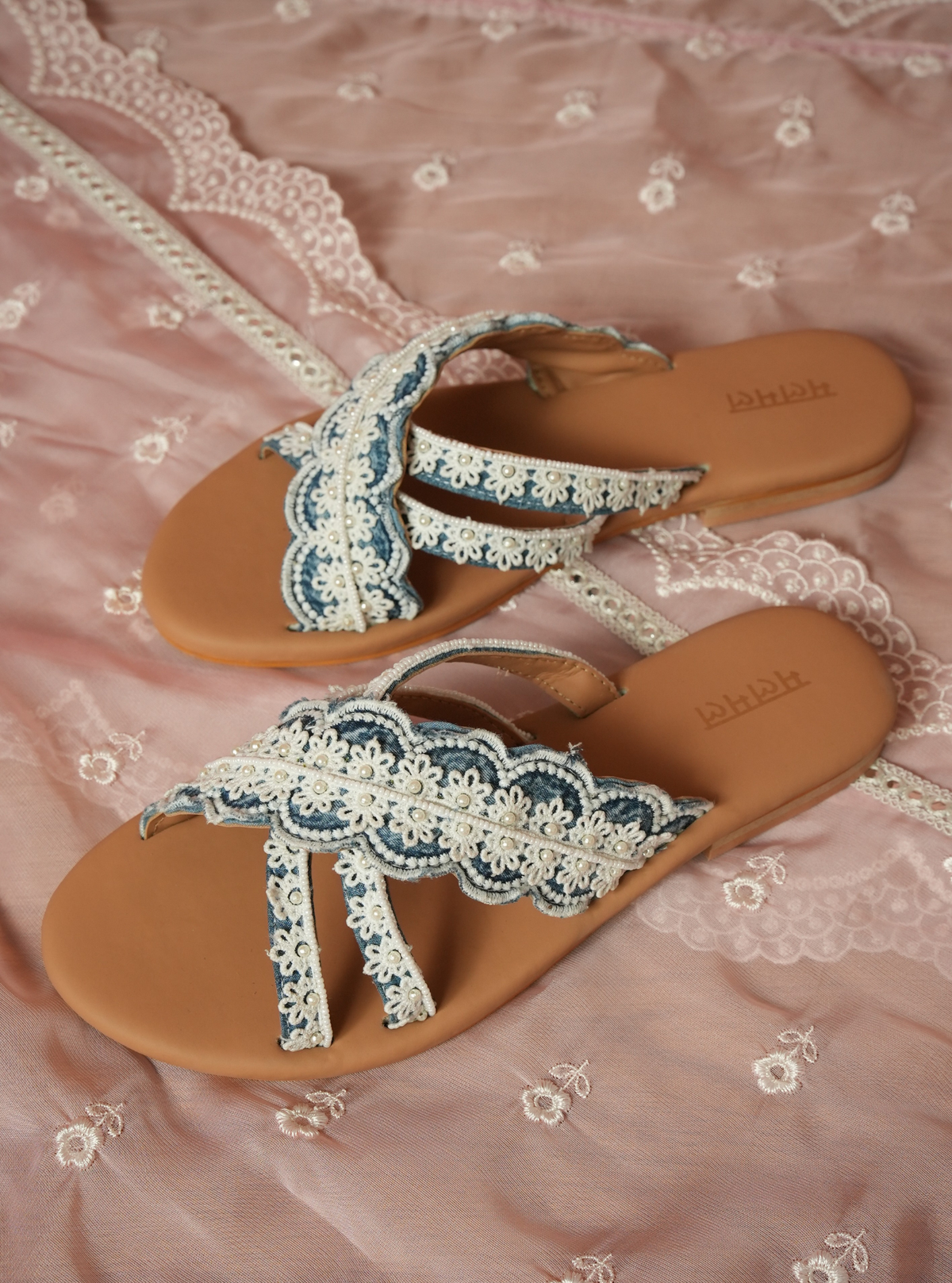Bella Denim Cross Strap Flat
