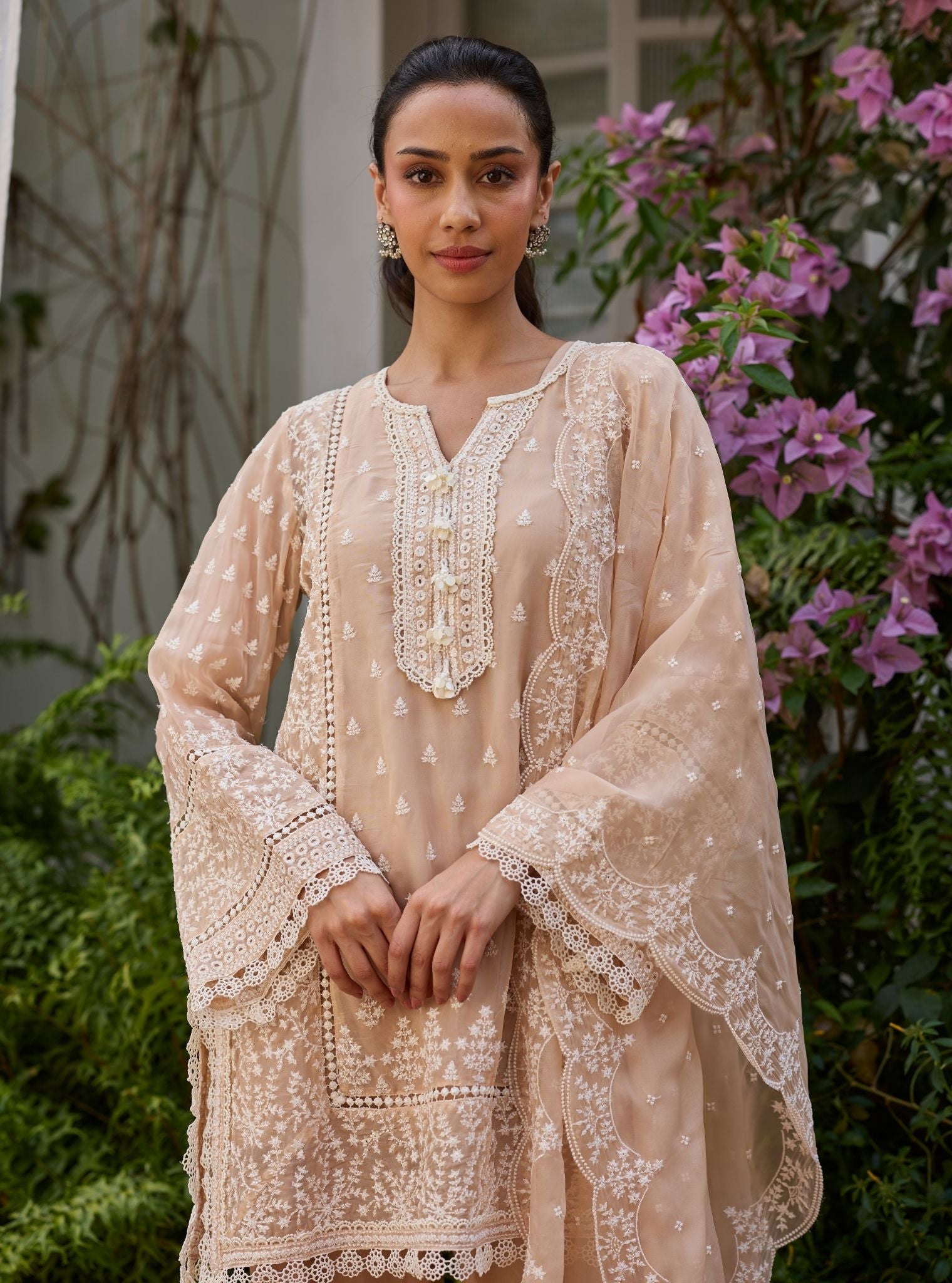 Meyo Organza Beige Kurta Set