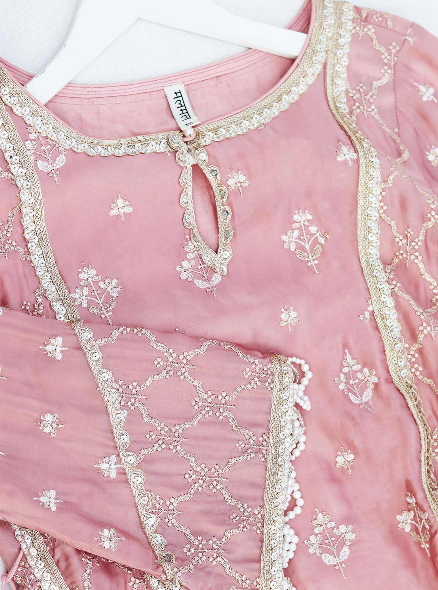 Kundmayi Organza Satin Light Pink Kurta with Palazzo Set