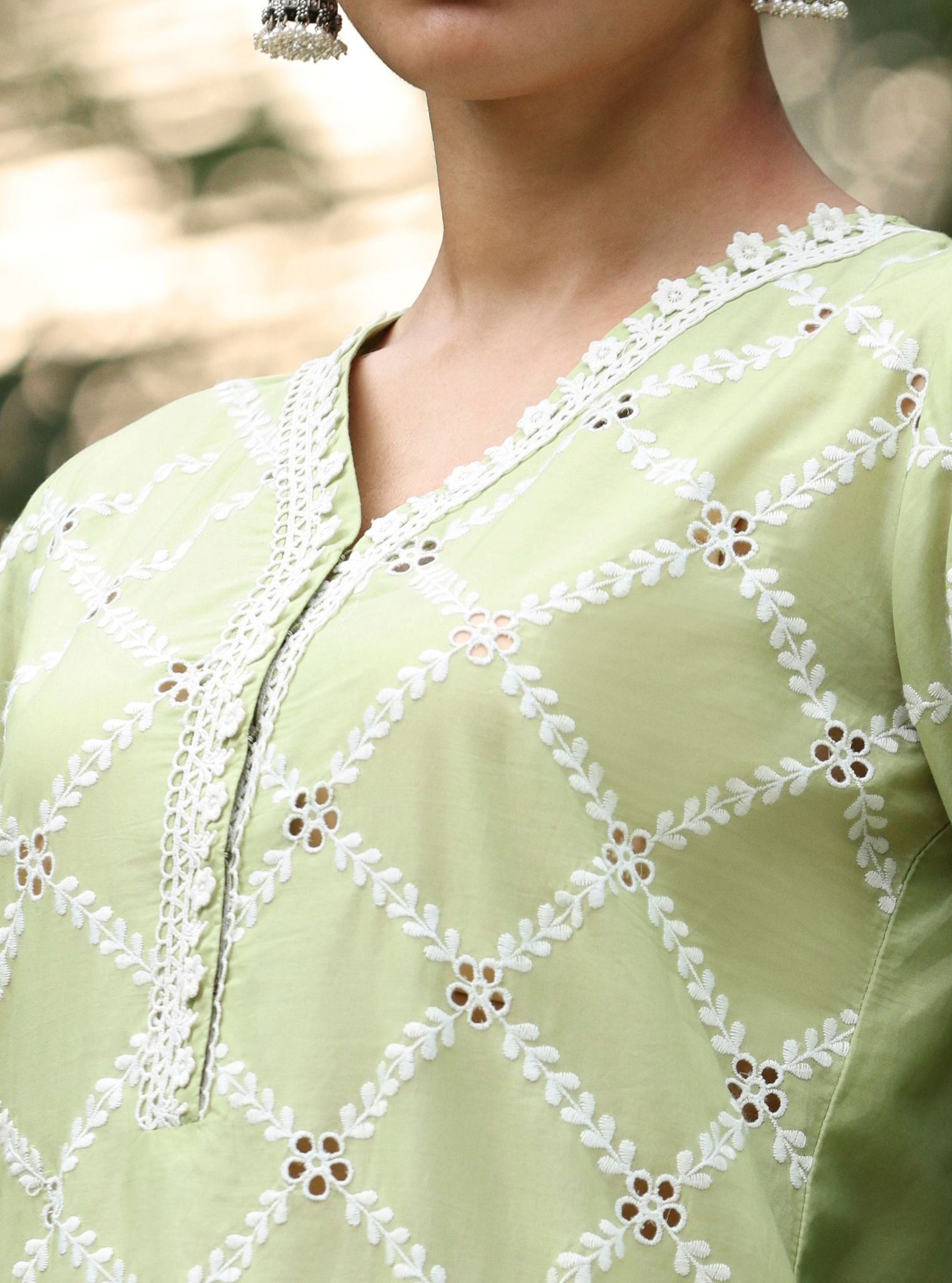 Eesvari Supima Cotton Light Green Kurta Set