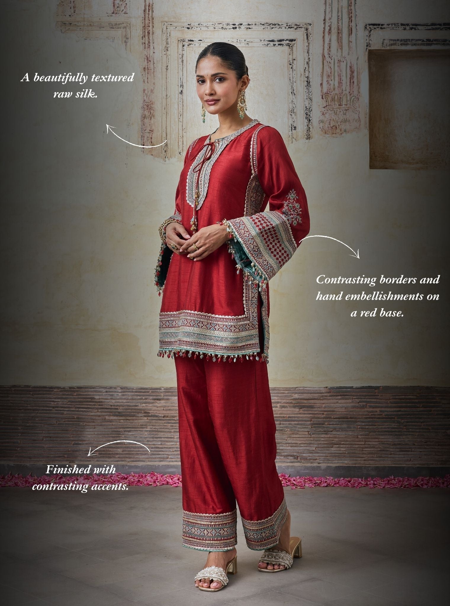 Rimya Bemberg Raw Silk Red Kurta Set