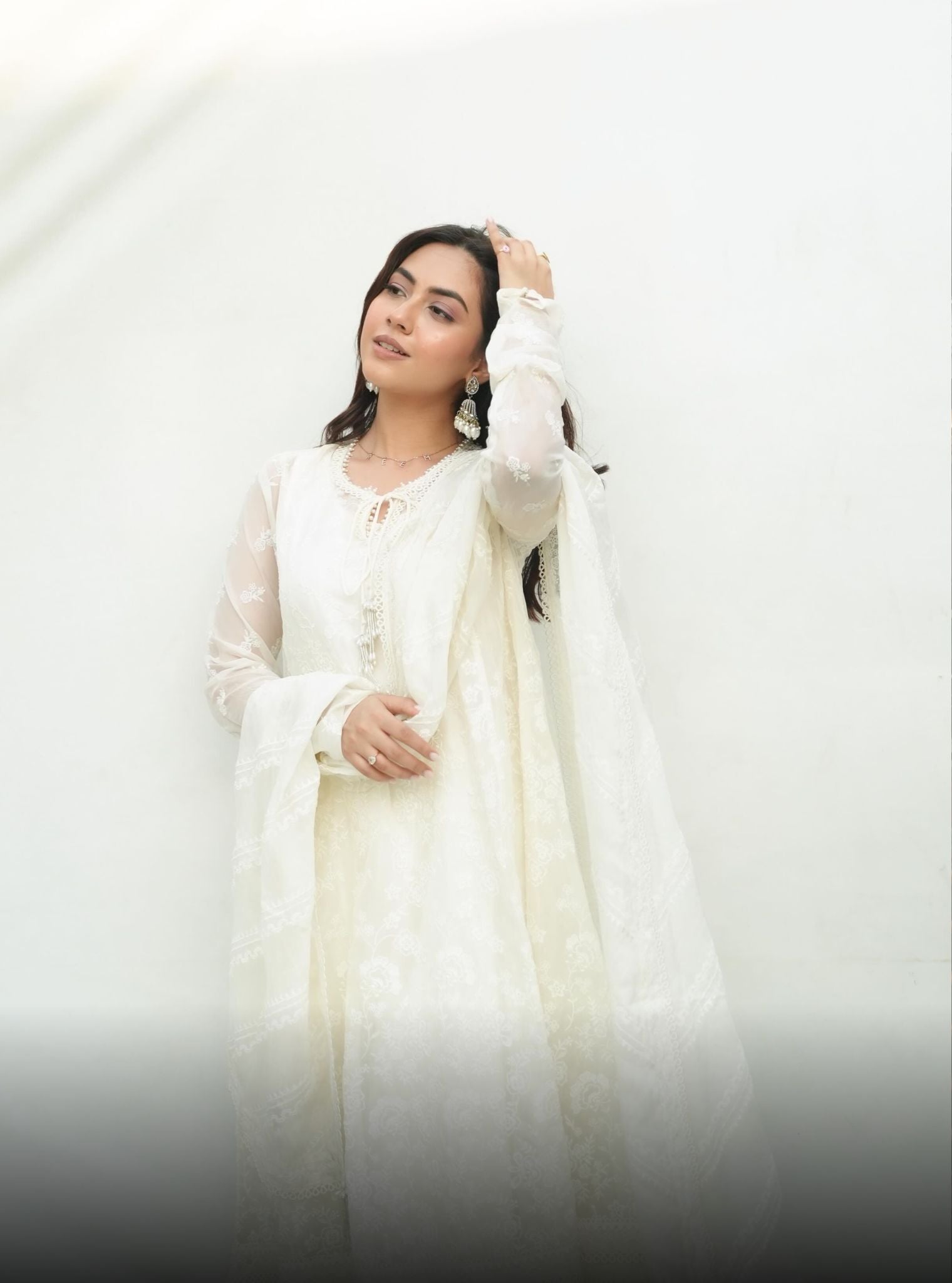 Karoa Organza Off White Anarkali Set