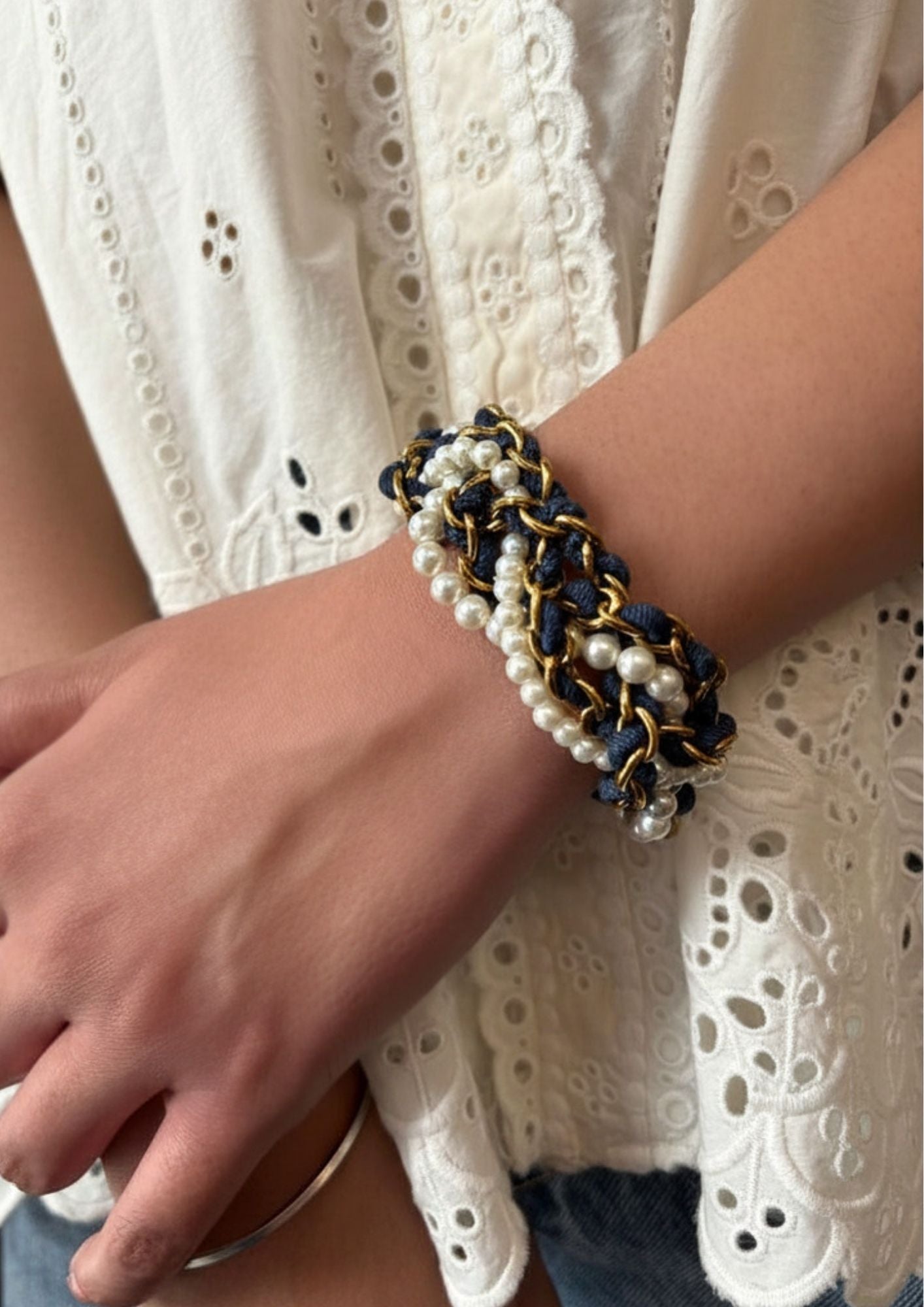 Denim Pearl Twist Bracelet