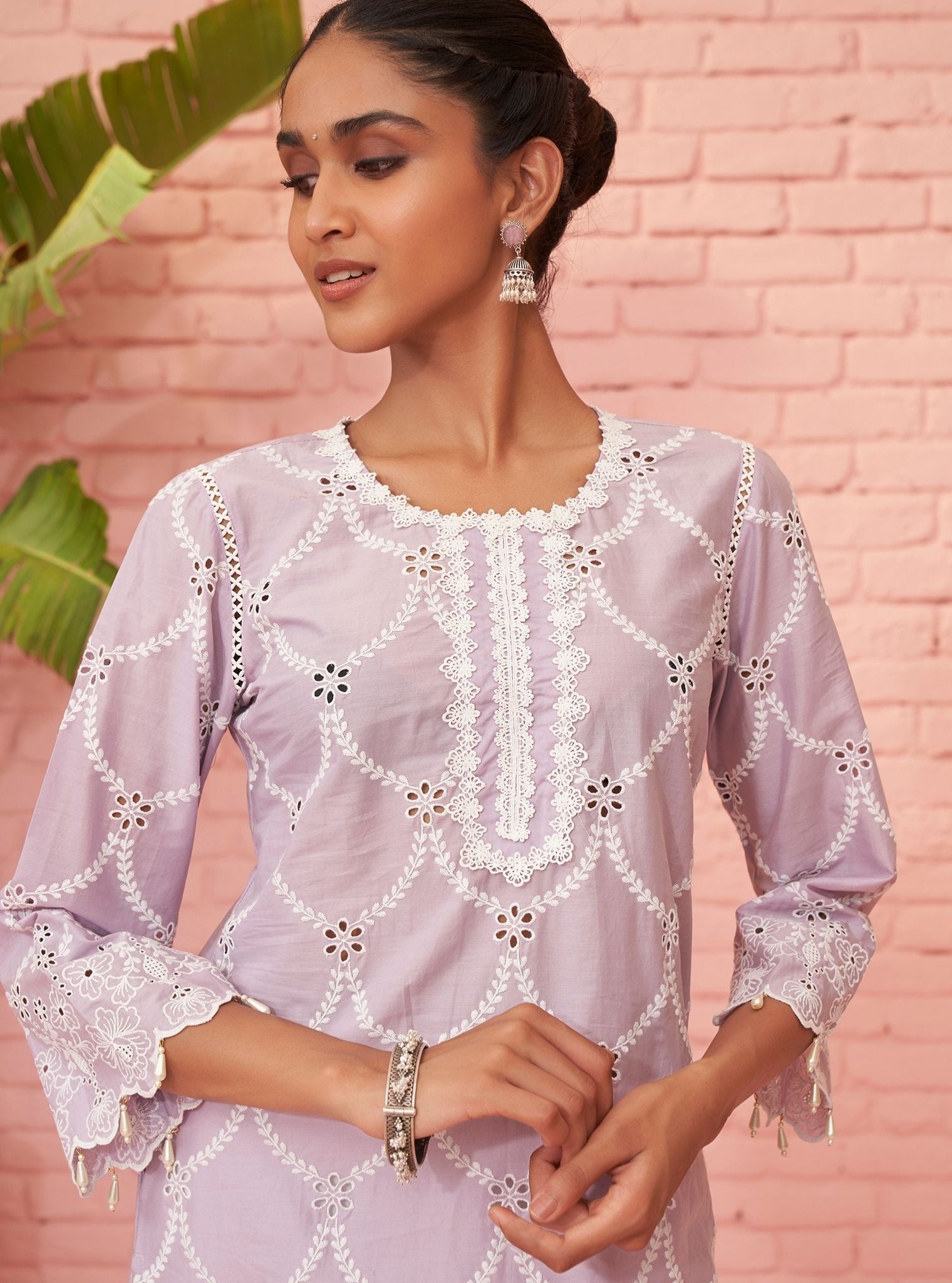 Mulmul Cotton Aashay Lilac Kurta