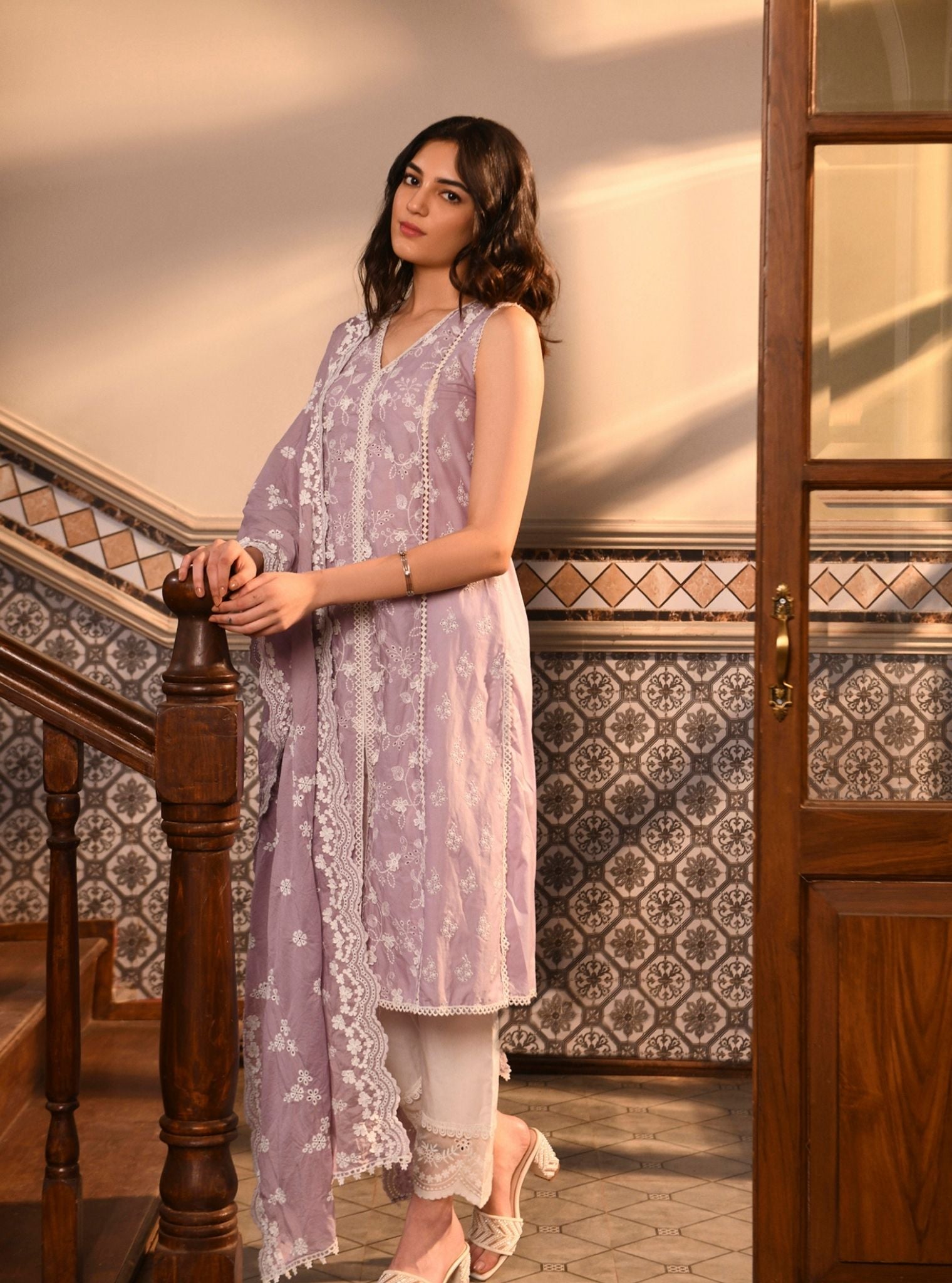 Mulmul Supima Cotton Ensi Lilac Kurta