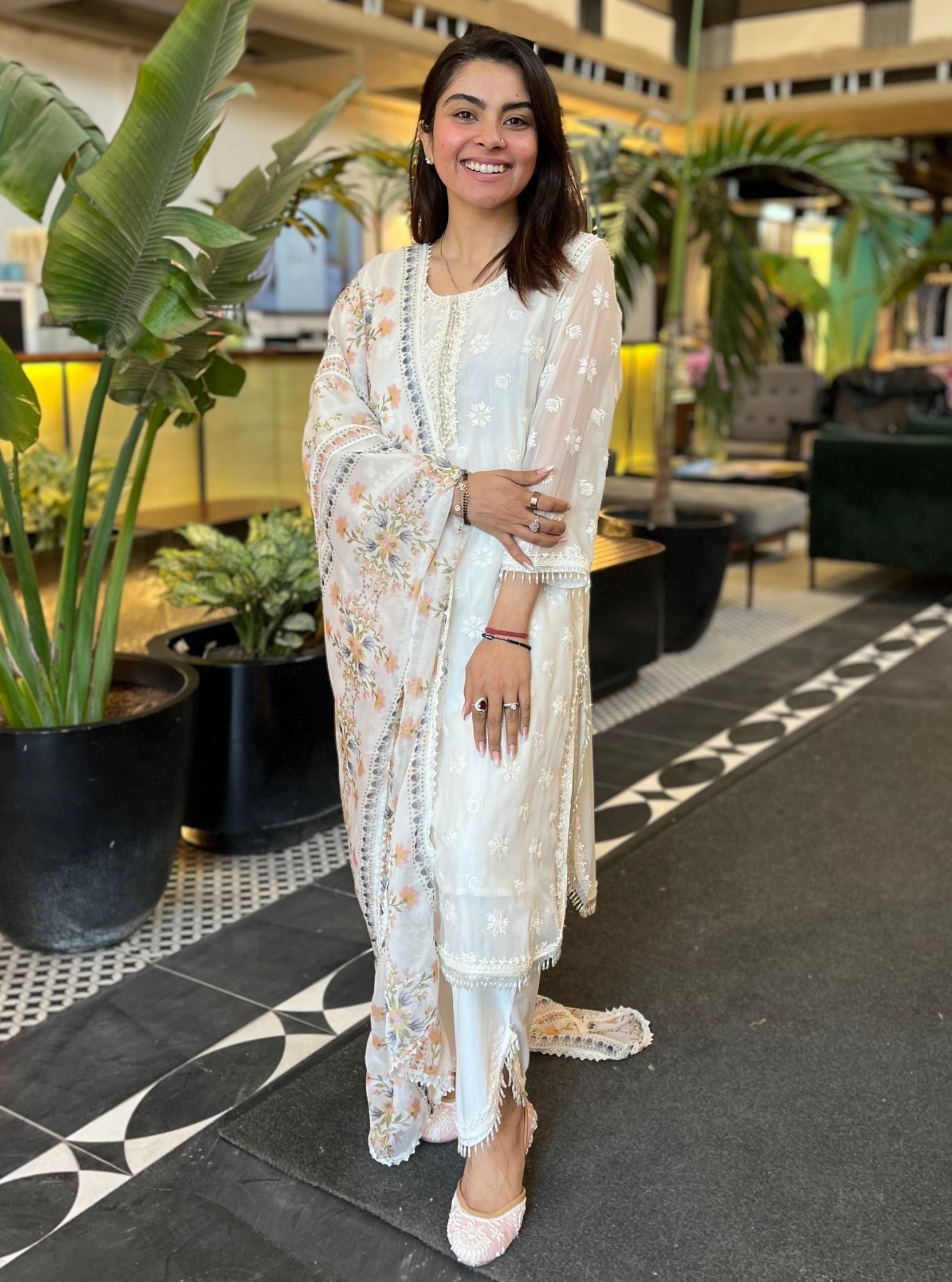 Nour Organza Off White Kurta Set