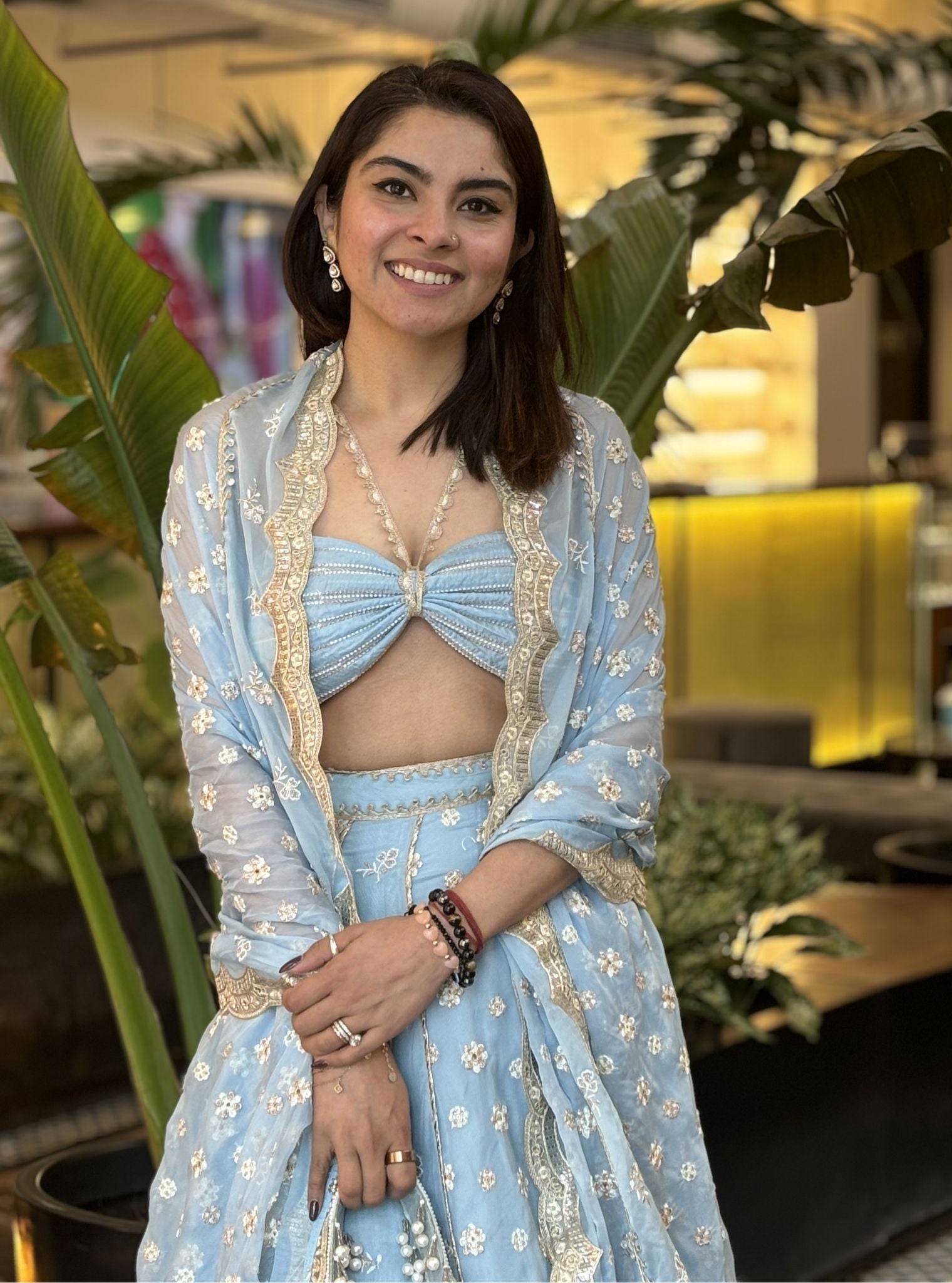 Mulmul Organza Paola Light Blue Dupatta