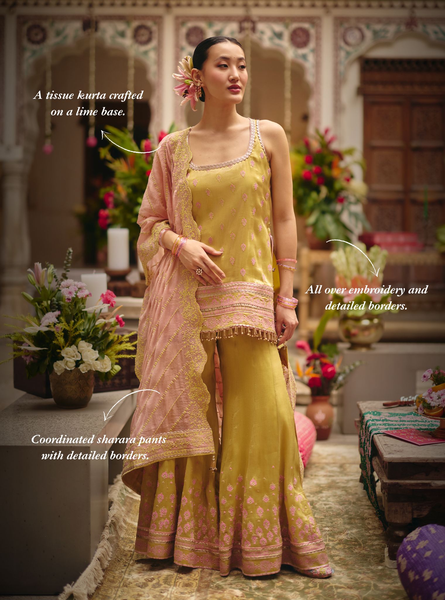 Jugal Bemberg Tissue Lime Kurta Set