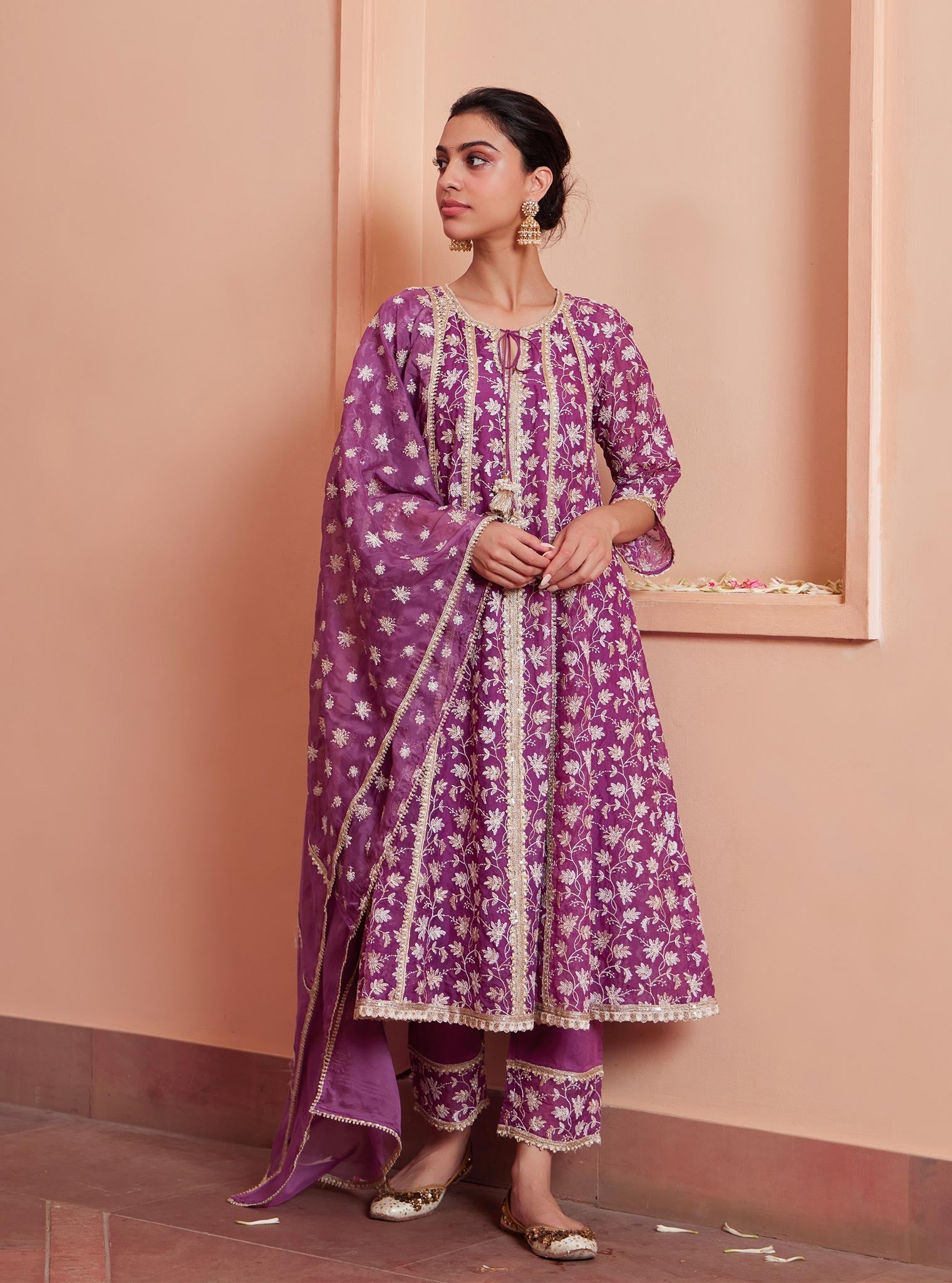 Mulmul Ajara Lilac Dupatta