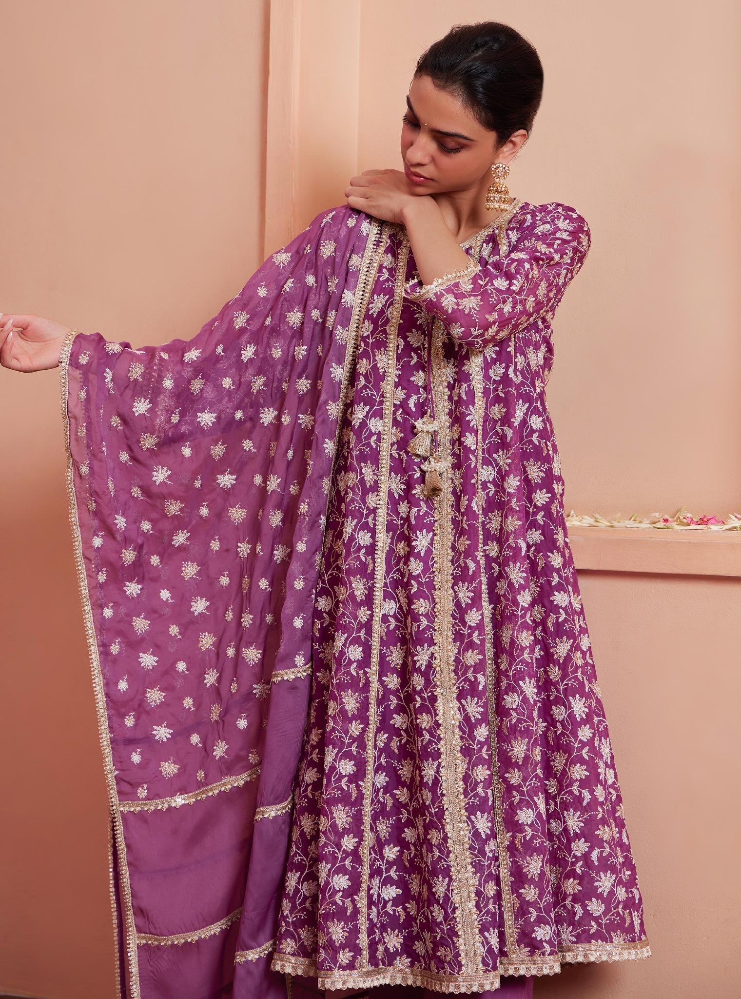Mulmul Ajara Lilac Dupatta